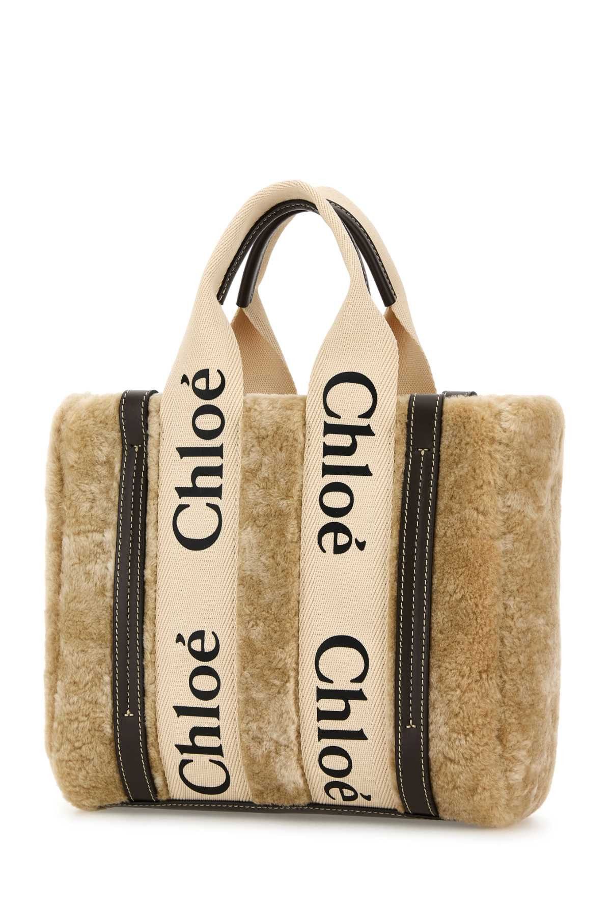 Chloe Beige Shearling Small Woody Shopping Bag Size ONE SIZE - 2 Thumbnail