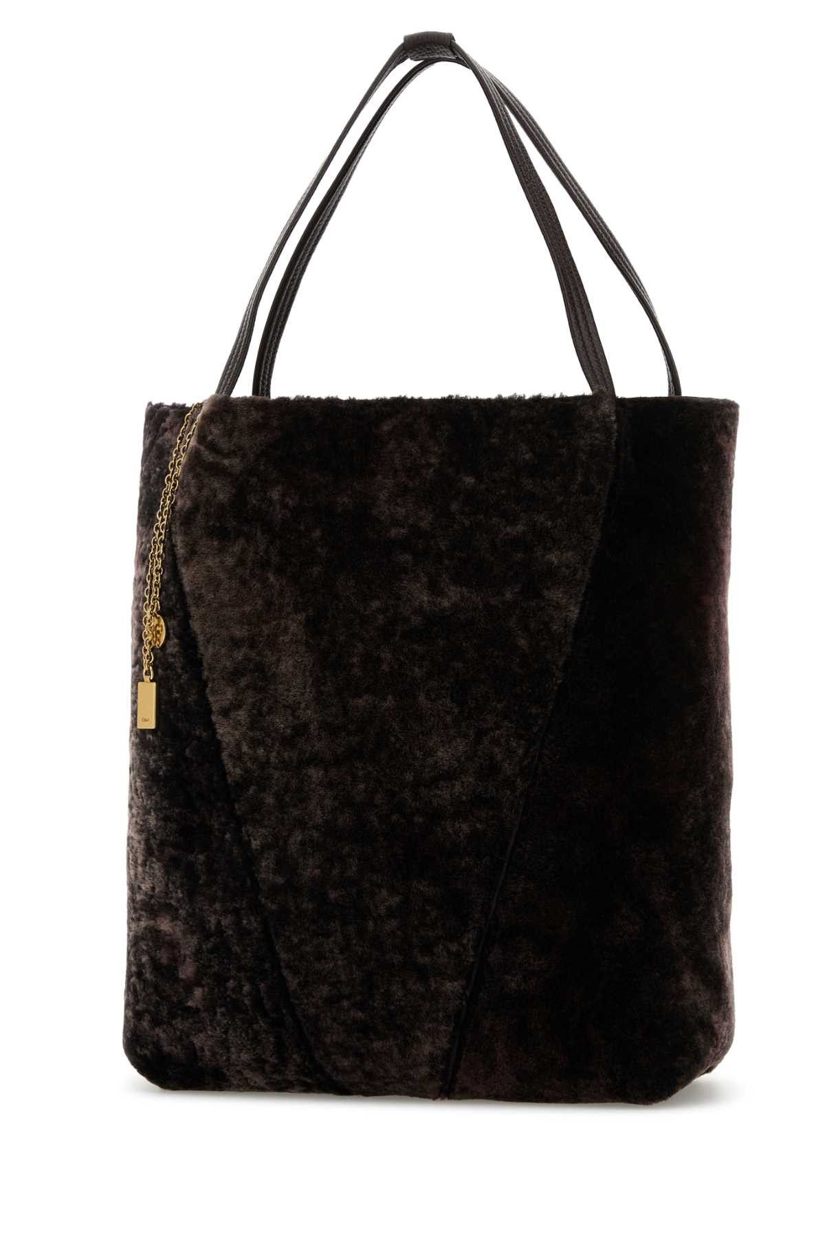 Chloe Dark Brown Shearling Large Chloã¨ Spin Shopping Bag Size ONE SIZE - 2 Thumbnail