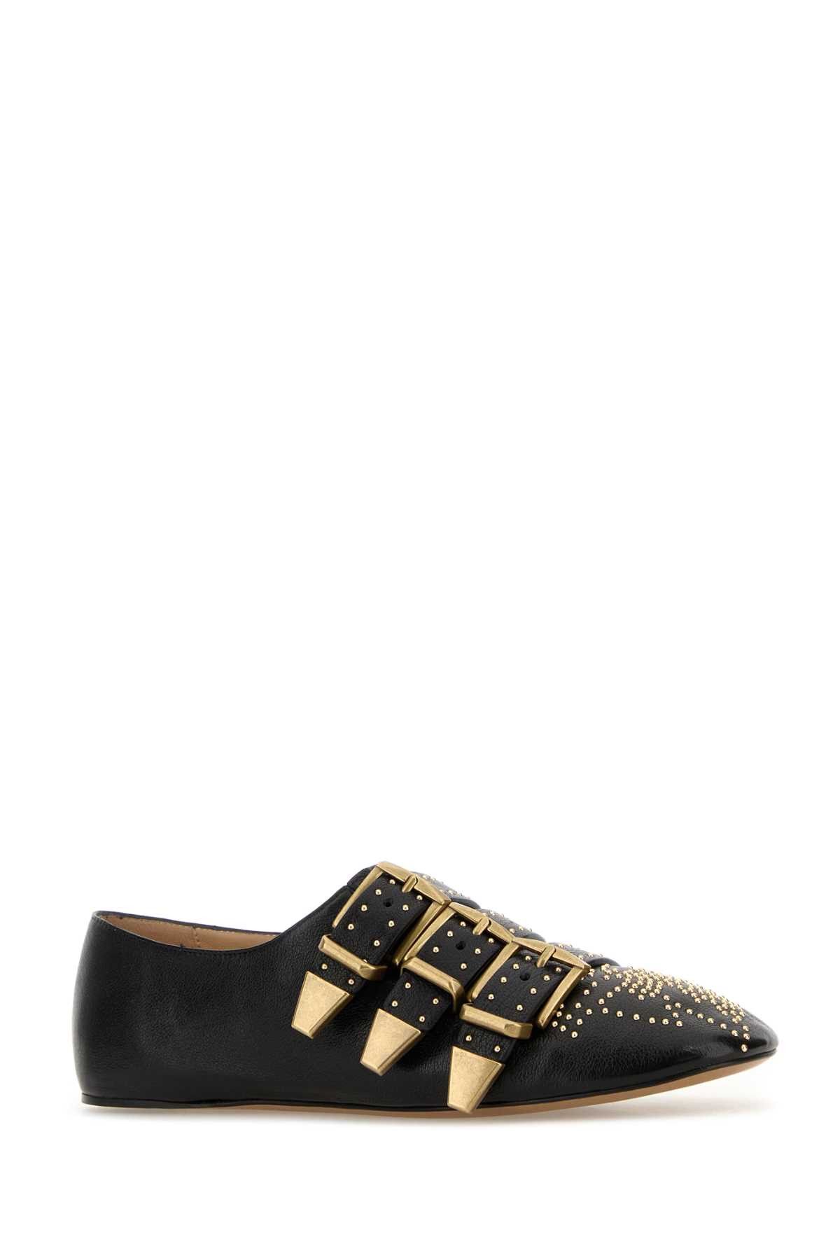 Black Leather Susan Ballerinas
