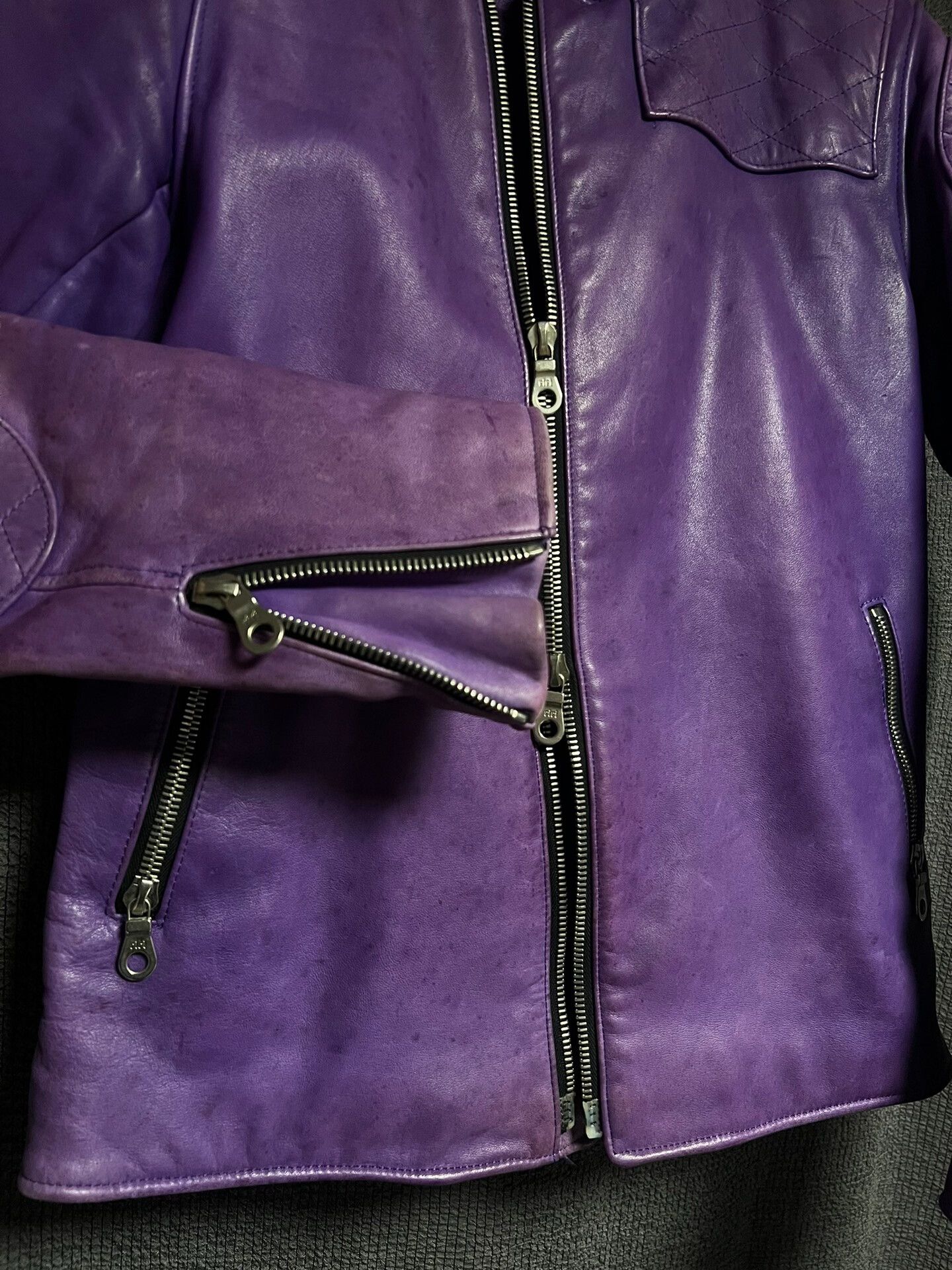 Backbone purple vintage leather motorcycle jacket Size US L / EU 52-54 / 3 - 2 Thumbnail
