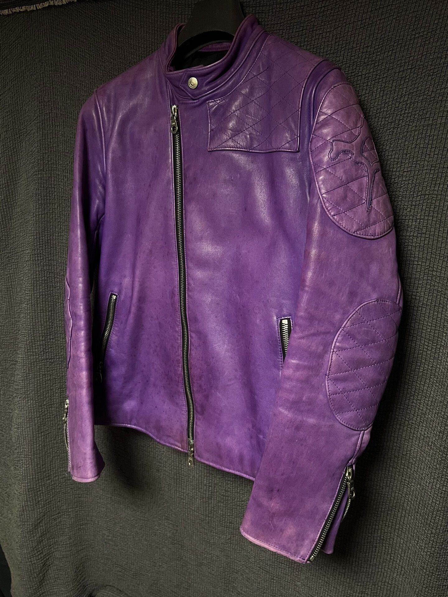 Backbone purple vintage leather motorcycle jacket Size US L / EU 52-54 / 3 - 4 Thumbnail