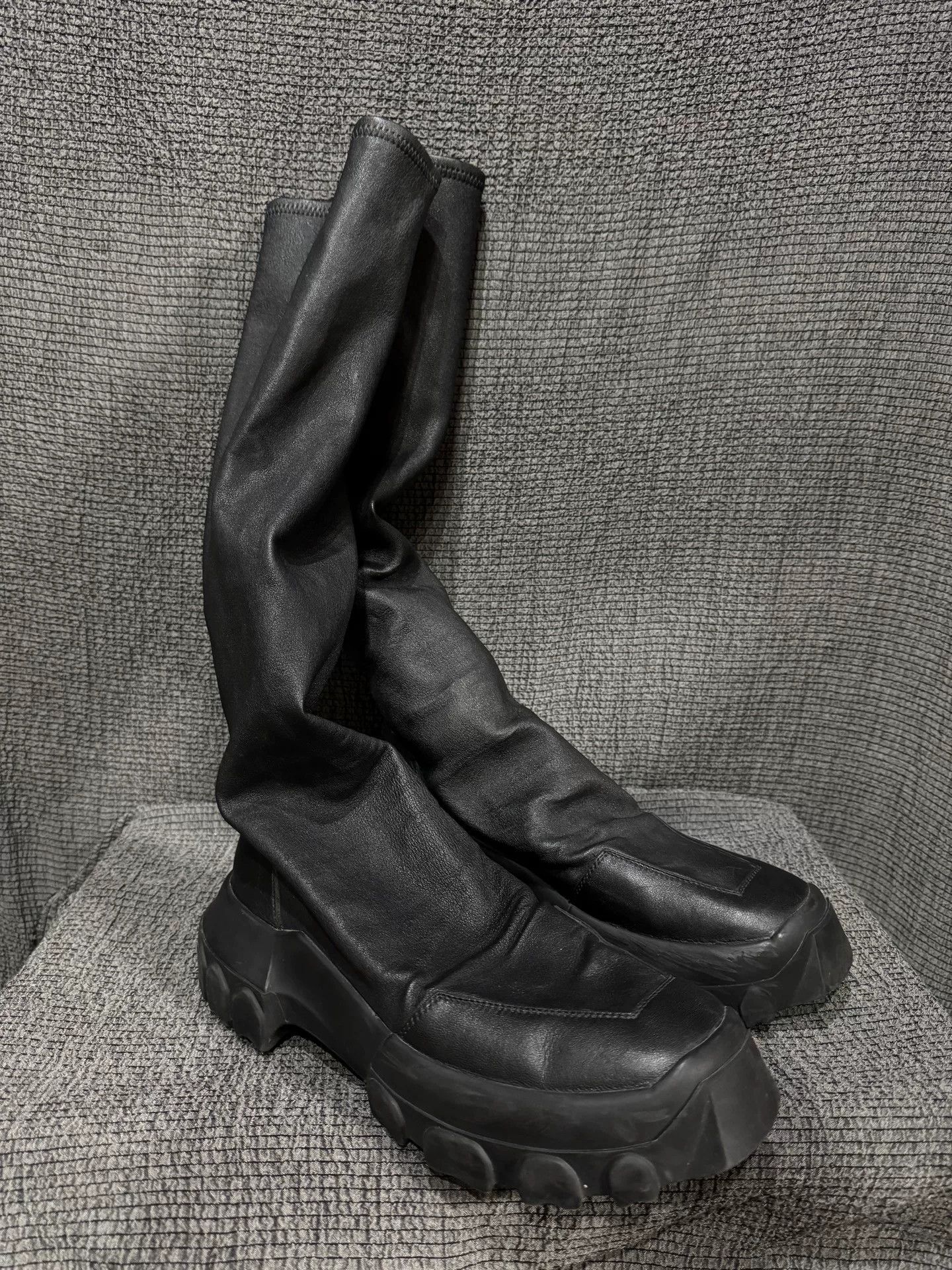 Rick Owens black leather tank sole boots by Rick Owens Size US 7.5 / EU 40-41 - 2 Thumbnail