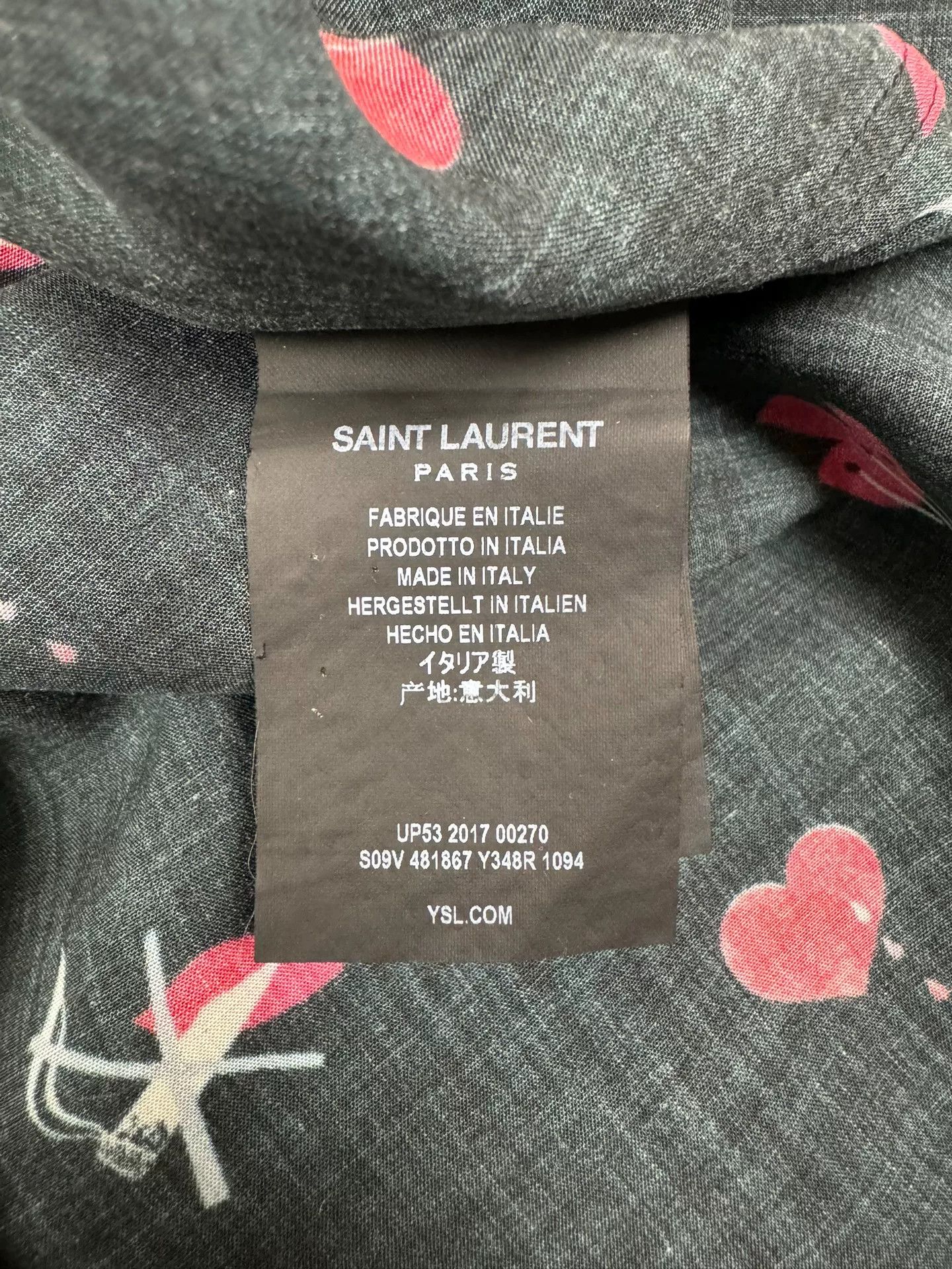 Saint Laurent Paris Saint Laurent Heart Print Silk Shirt Size US M / EU 48-50 / 2 - 7 Thumbnail