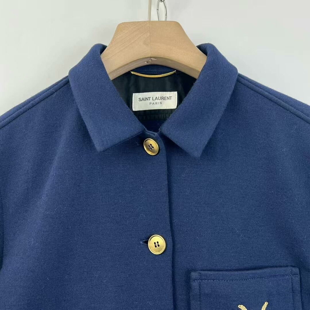 Saint Laurent Paris Saint Laurent Blue Embroidered Logo Shirt Jacket Size M / US 6-8 / IT 42-44 - 3 Thumbnail