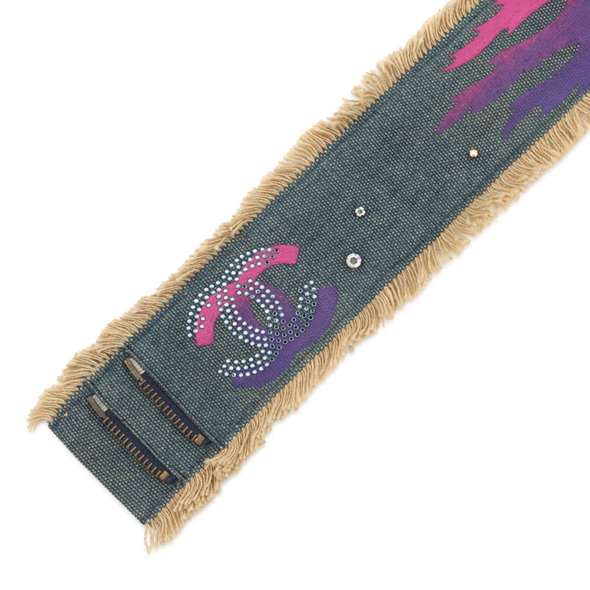 Chanel Coco Mark Rhinestone Denim Belt 01 P CHANEL