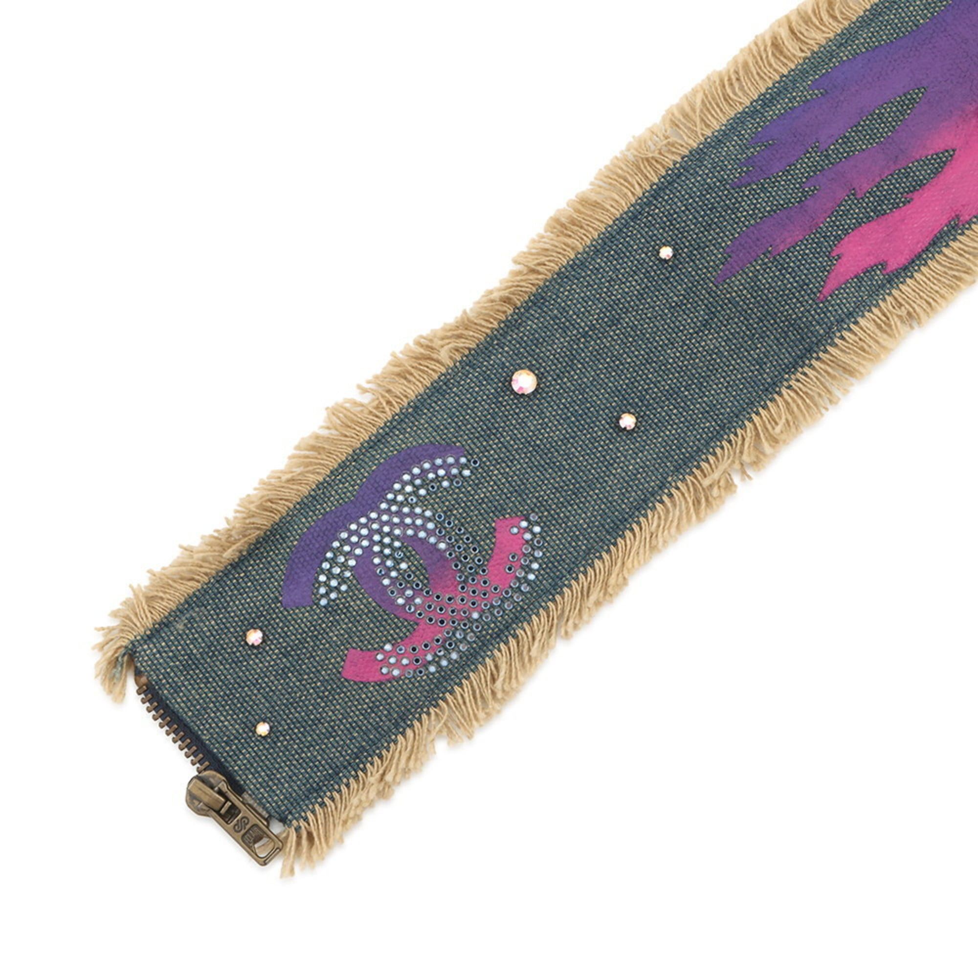Chanel Coco Mark Rhinestone Denim Belt 01 P CHANEL