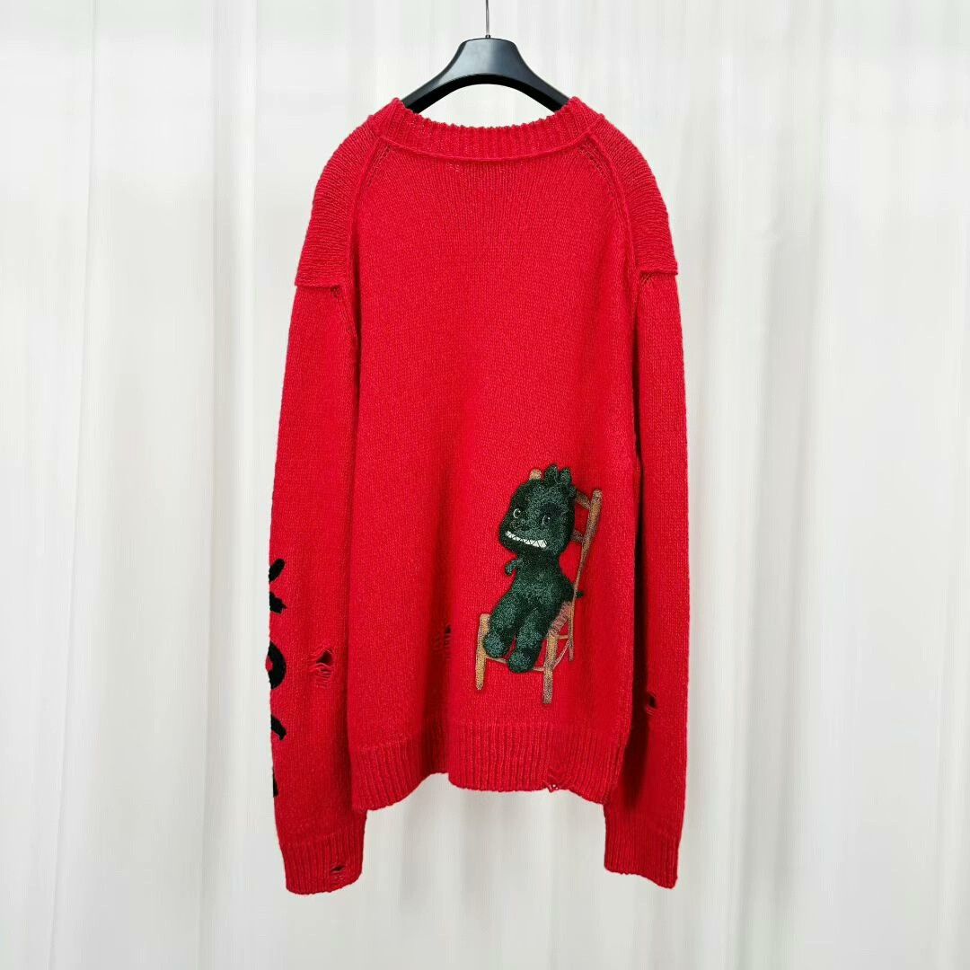 Dior red embroidered dinosaur sweater by Dior Size US L / EU 52-54 / 3 - 2 Thumbnail