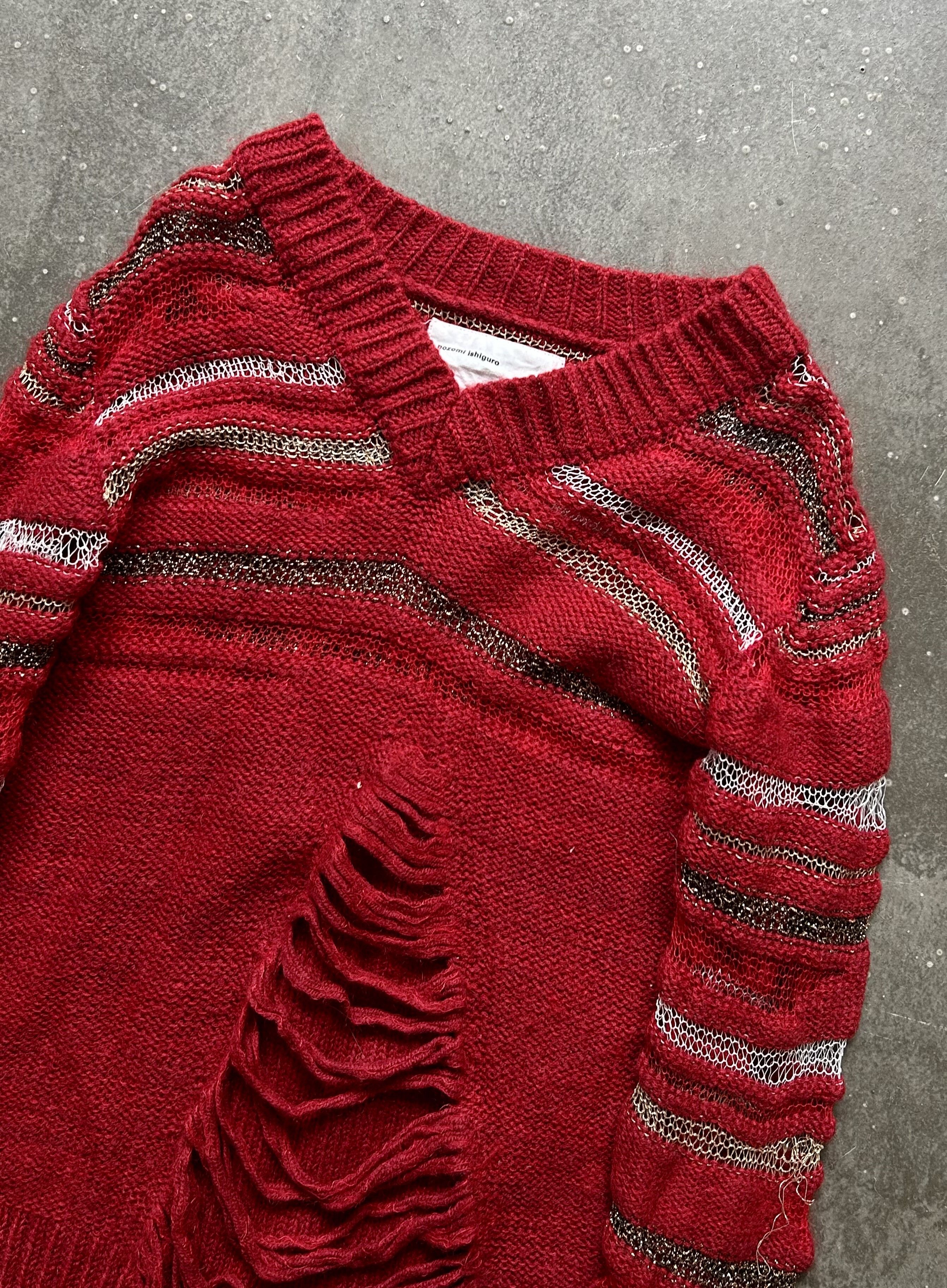 Nozomi Ishiguro red knit distressed long sleeve sweater Size US M / EU 48-50 / 2 - 4 Thumbnail