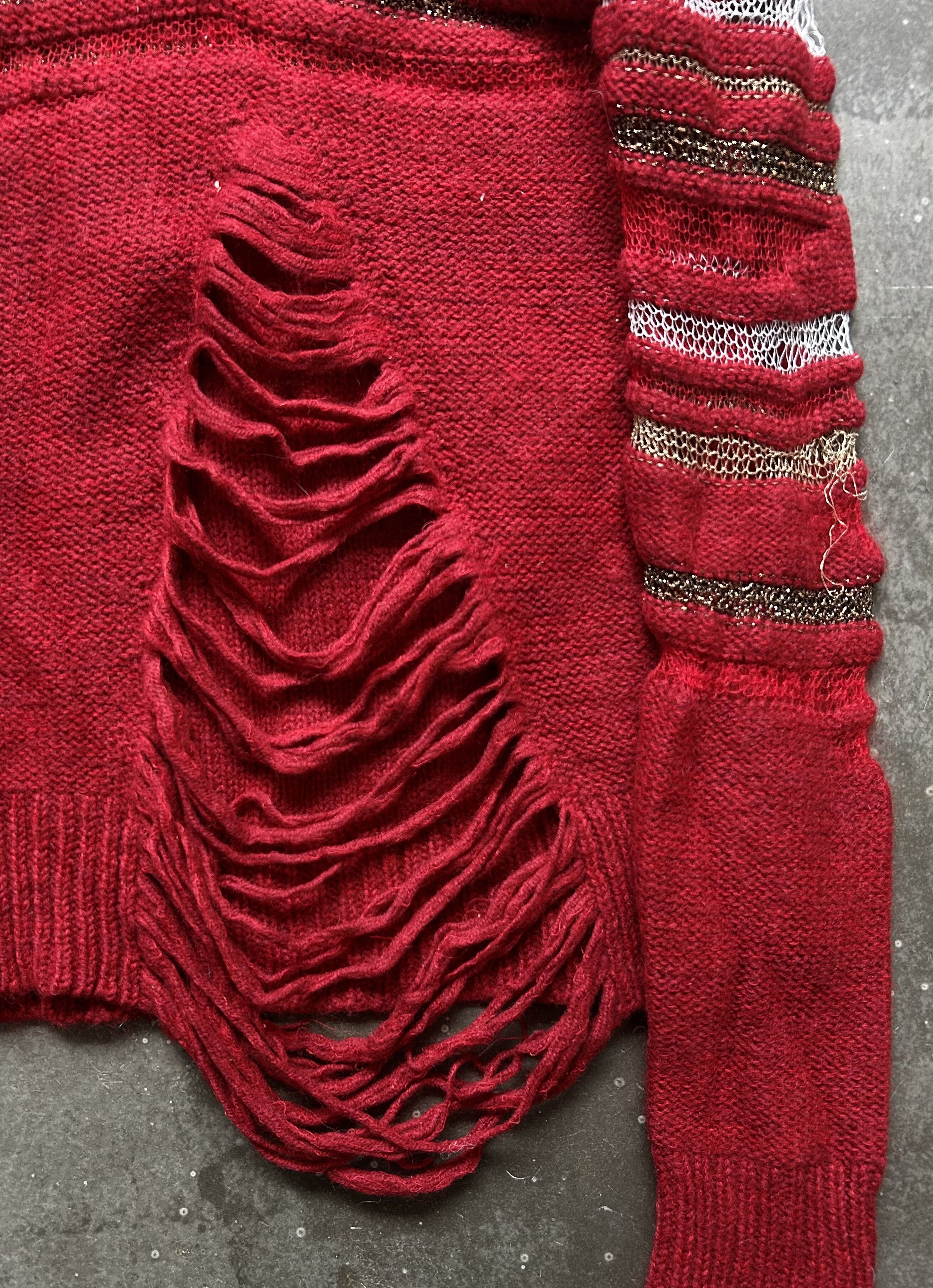 Nozomi Ishiguro red knit distressed long sleeve sweater Size US M / EU 48-50 / 2 - 2 Thumbnail
