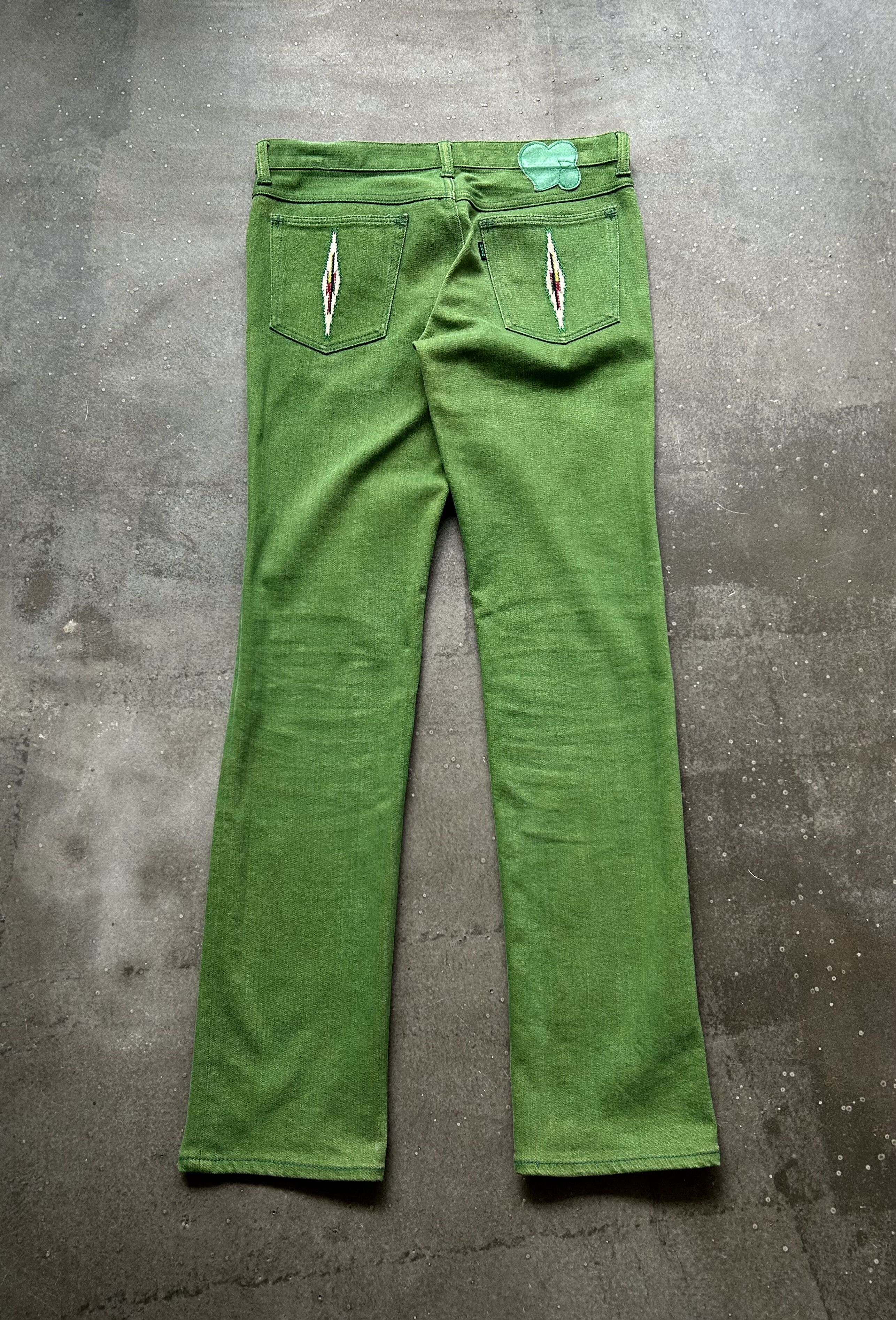 Number (N)ine green embroidered denim pants by number(n)ine Size US 32 / EU 48 - 2 Thumbnail