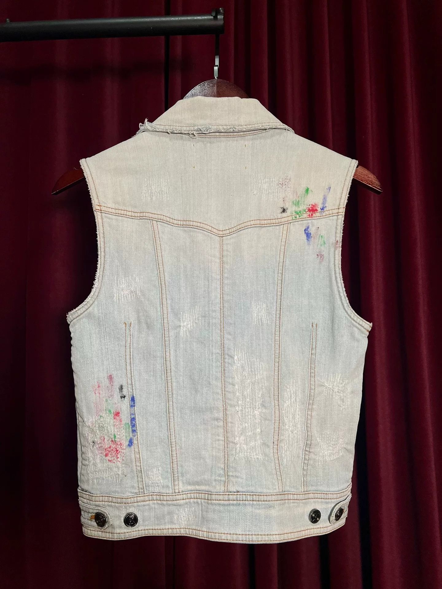 John Galliano John Galliano Distressed Denim Vest with Paint Size M / US 6-8 / IT 42-44 - 6 Thumbnail