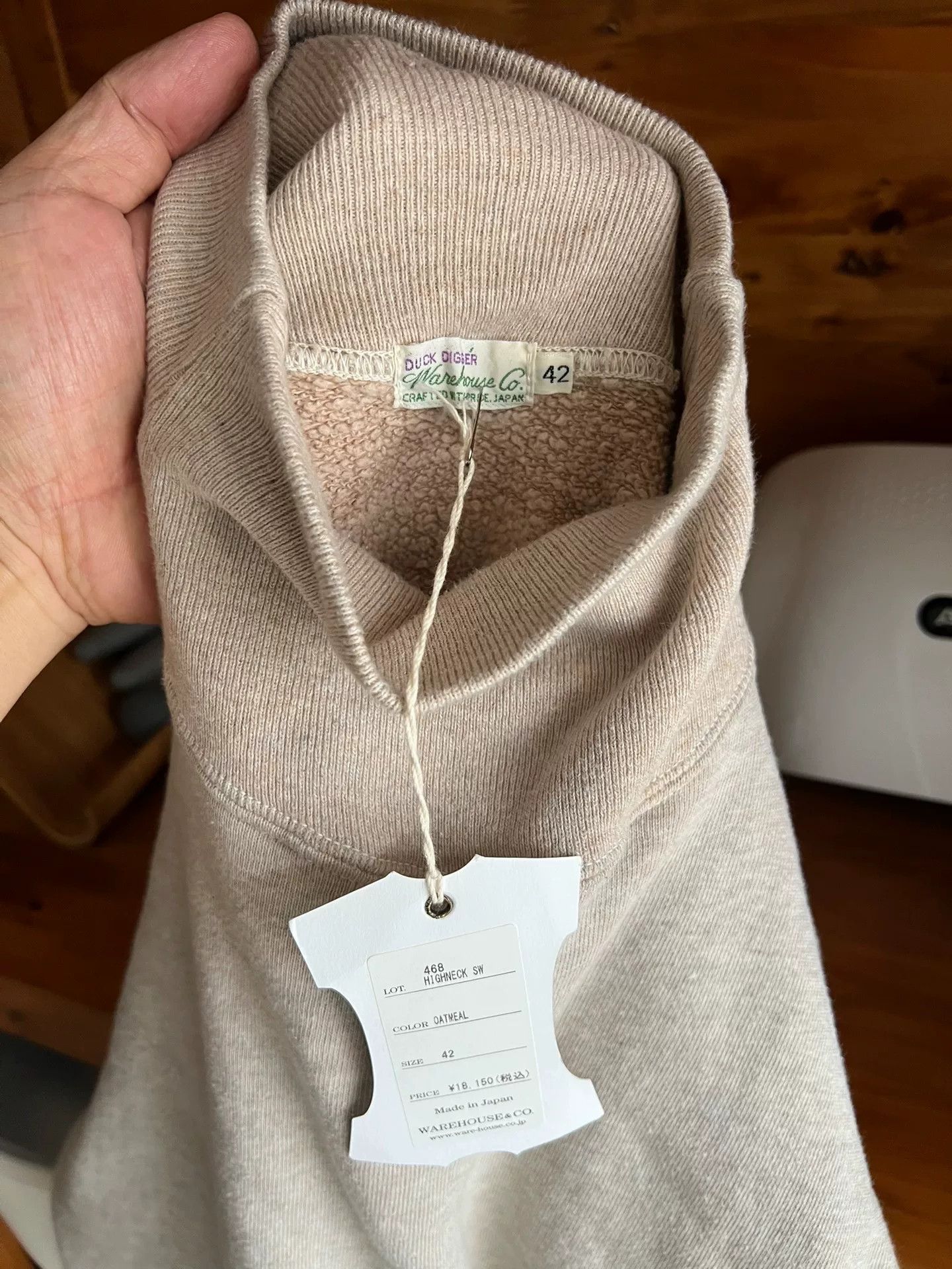 Warehouse & Co. vintage high-neck plush sweatshirt in oatmeal Size US M / EU 48-50 / 2 - 8 Thumbnail