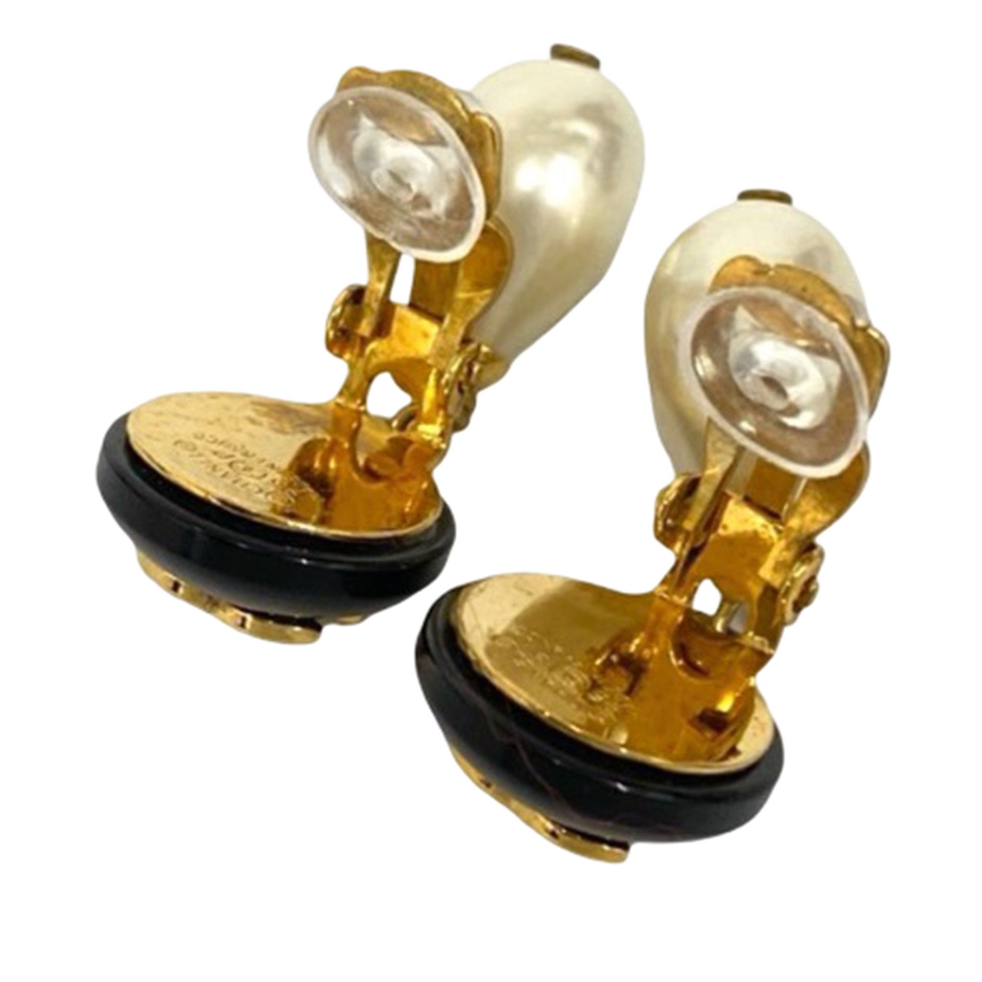 Chanel Chanel CC Gold Plated Resin and Faux Pearl Drop Clip On Earrings Size ONE SIZE - 3 Thumbnail