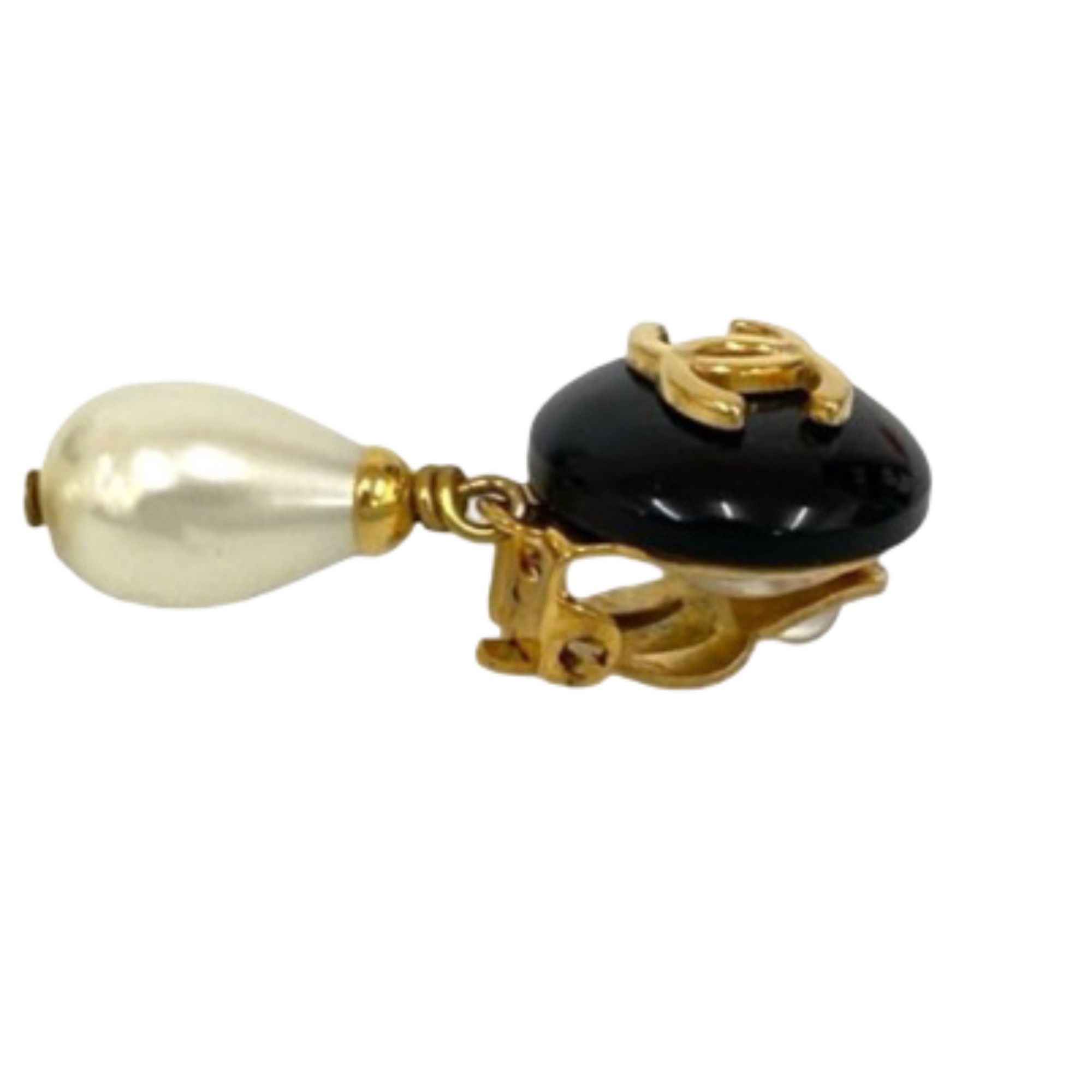 Chanel Chanel CC Gold Plated Resin and Faux Pearl Drop Clip On Earrings Size ONE SIZE - 5 Thumbnail