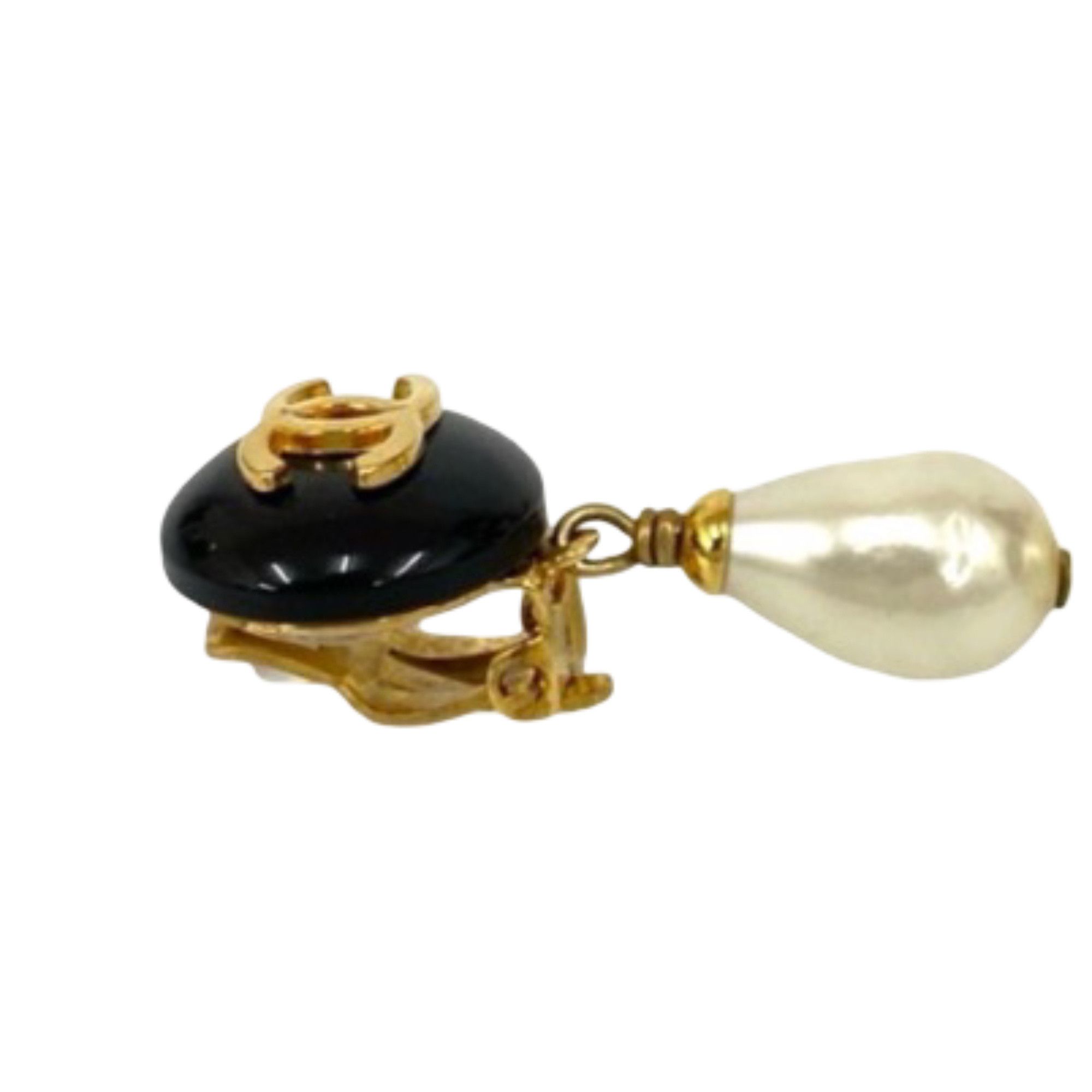 Chanel Chanel CC Gold Plated Resin and Faux Pearl Drop Clip On Earrings Size ONE SIZE - 4 Thumbnail