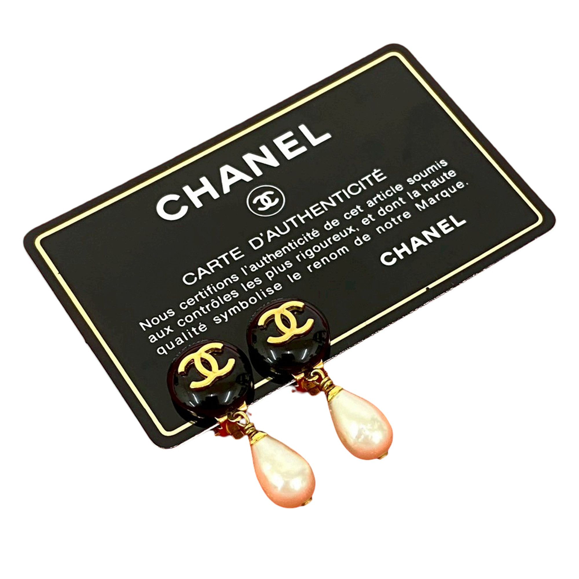 Chanel Chanel CC Gold Plated Resin and Faux Pearl Drop Clip On Earrings Size ONE SIZE - 8 Thumbnail