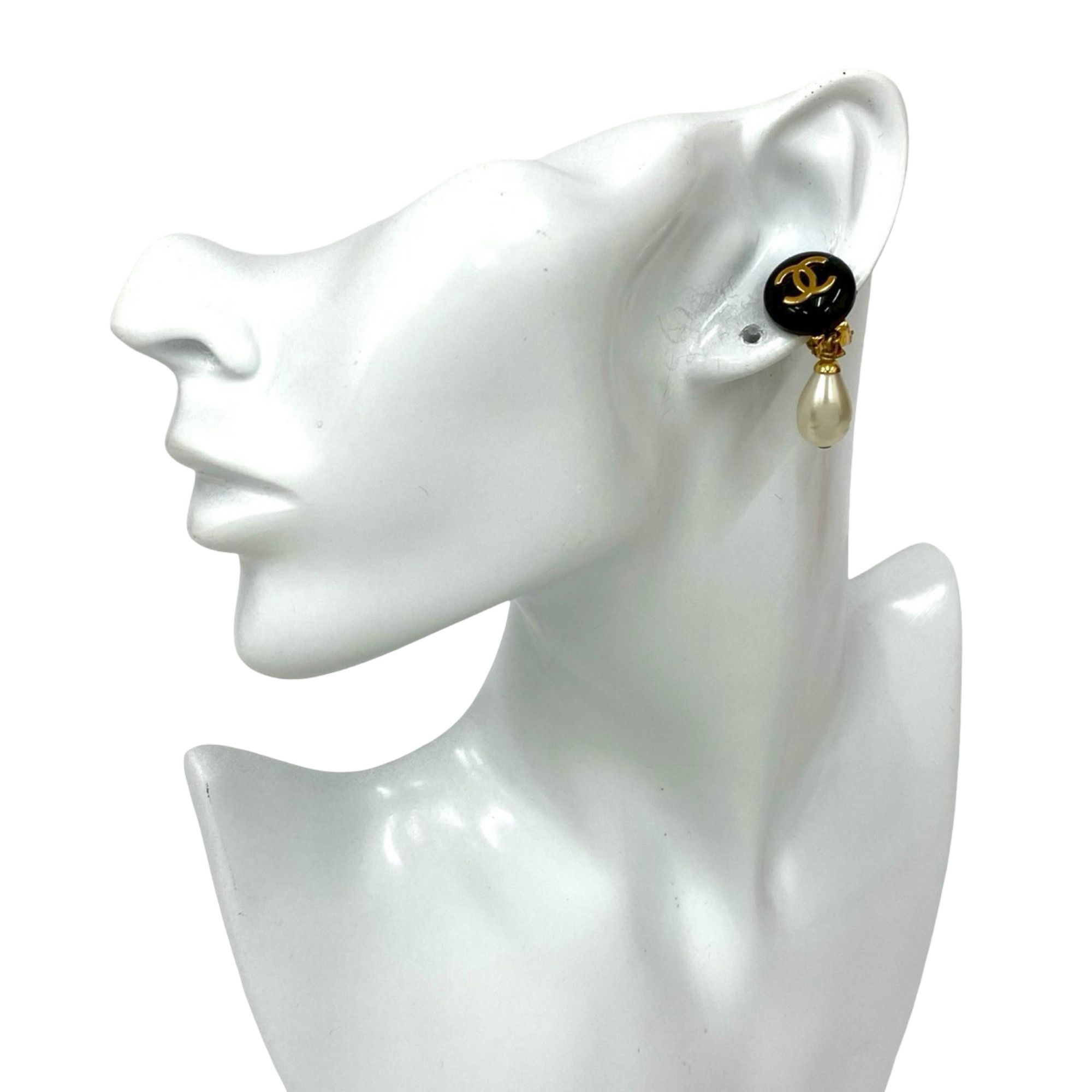 Chanel Chanel CC Gold Plated Resin and Faux Pearl Drop Clip On Earrings Size ONE SIZE - 7 Thumbnail