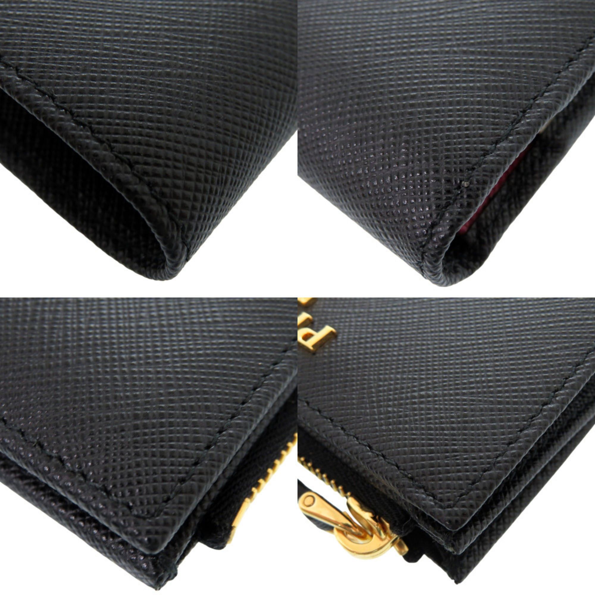 Prada Excellent condition Prada Saffiano Multicolor Wallet 1MV204 ZLP F061H Calfskin Nero Ibisco Black Pink Bifold 1907 Size ONE SIZE - 9 Thumbnail