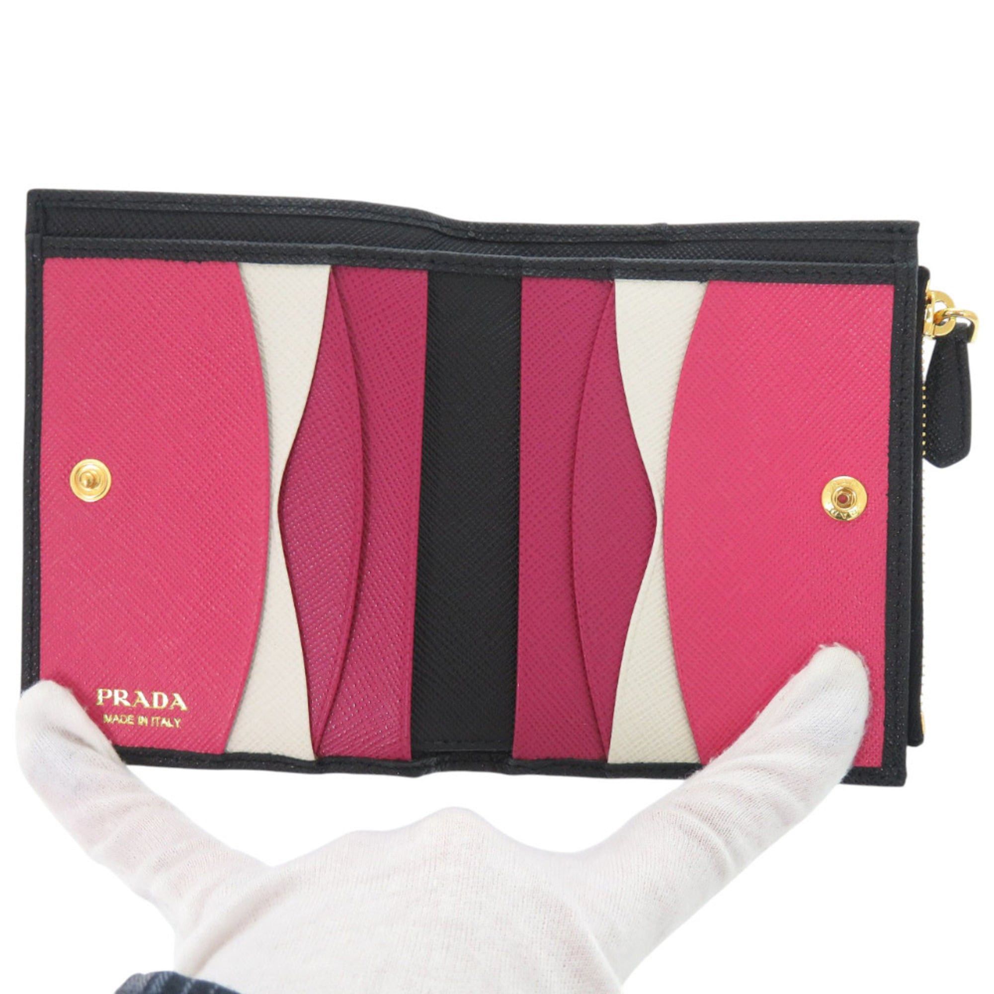Prada Excellent condition Prada Saffiano Multicolor Wallet 1MV204 ZLP F061H Calfskin Nero Ibisco Black Pink Bifold 1907 Size ONE SIZE - 4 Thumbnail