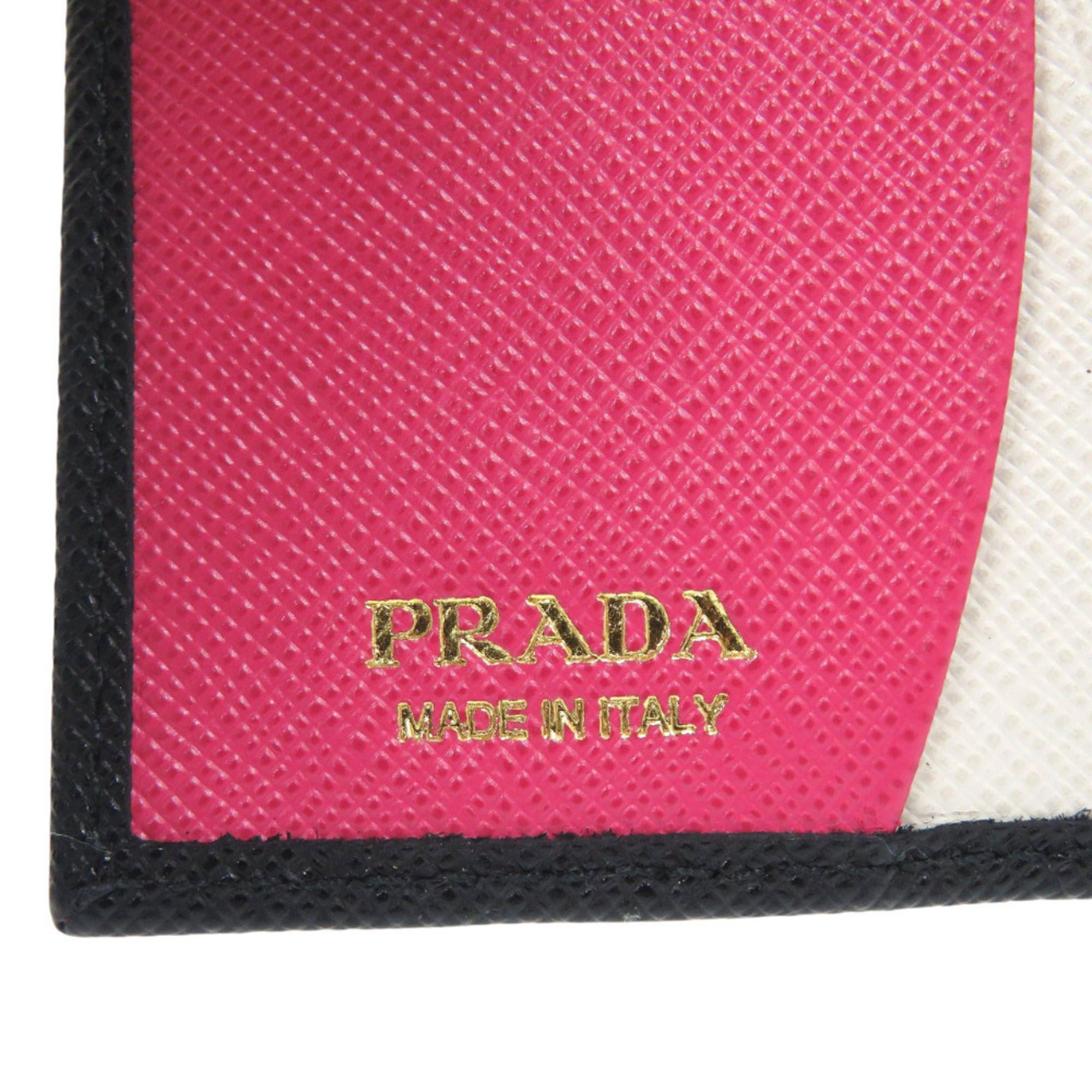 Prada Excellent condition Prada Saffiano Multicolor Wallet 1MV204 ZLP F061H Calfskin Nero Ibisco Black Pink Bifold 1907 Size ONE SIZE - 8 Thumbnail