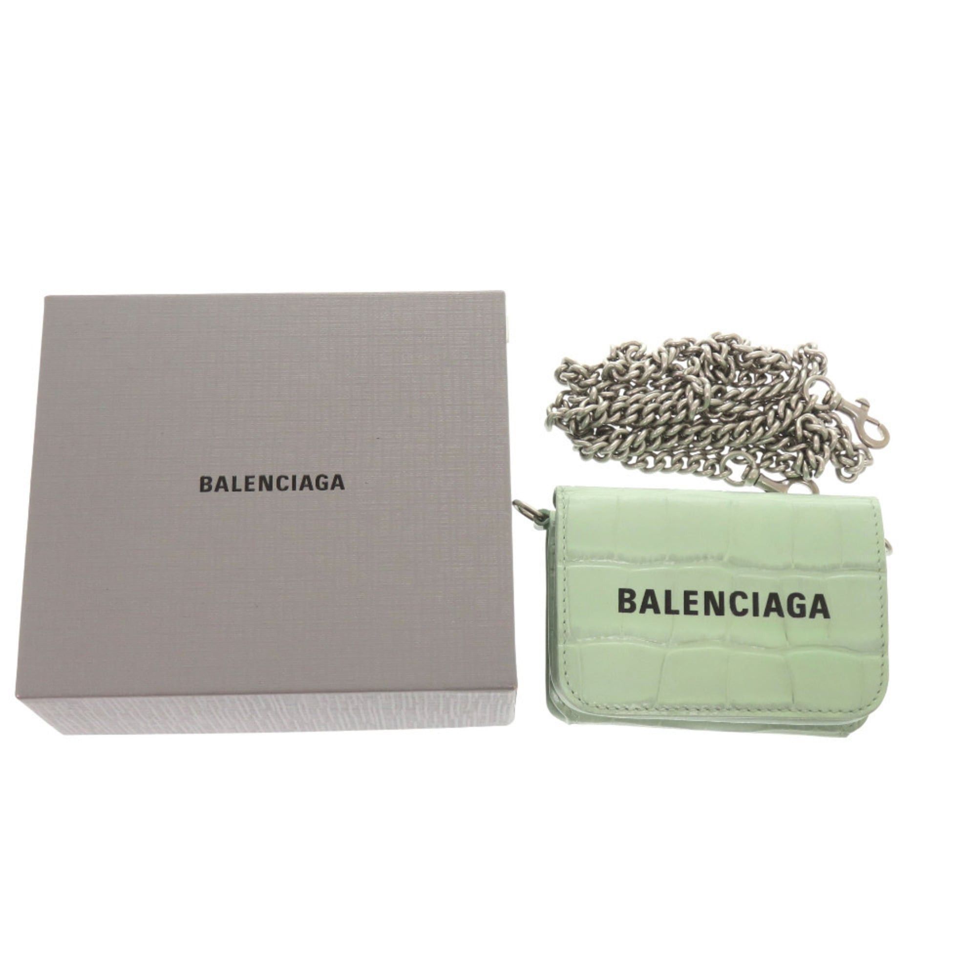 Balenciaga Like new Balenciaga Chain Wallet 618145 Embossed Leather Green Tri-fold 1264 Size ONE SIZE - 2 Thumbnail