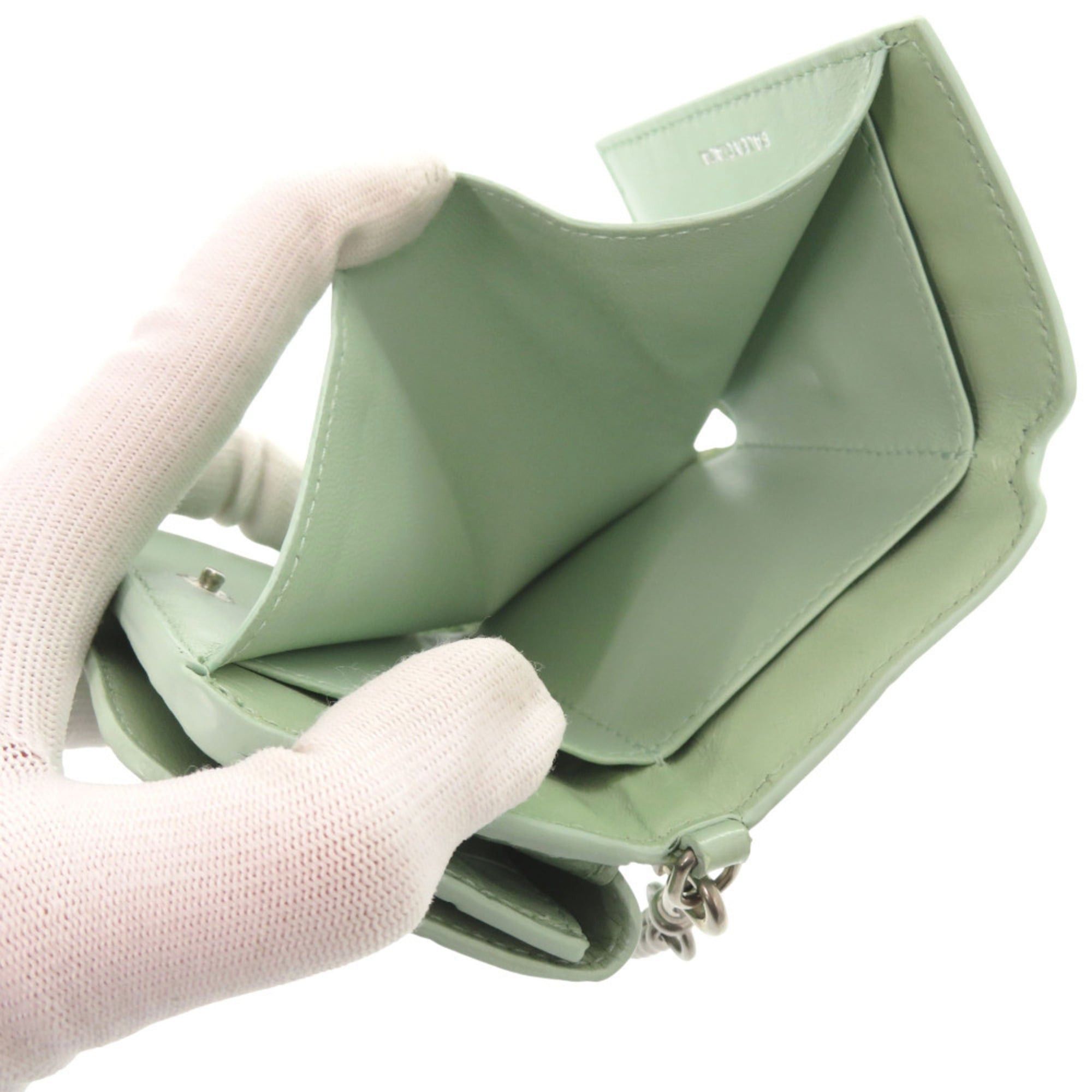 Balenciaga Like new Balenciaga Chain Wallet 618145 Embossed Leather Green Tri-fold 1264 Size ONE SIZE - 8 Thumbnail