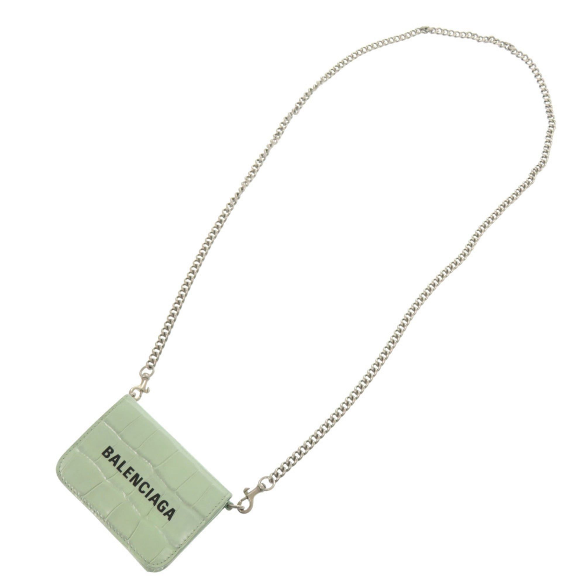 Balenciaga Like new Balenciaga Chain Wallet 618145 Embossed Leather Green Tri-fold 1264 Size ONE SIZE - 5 Thumbnail