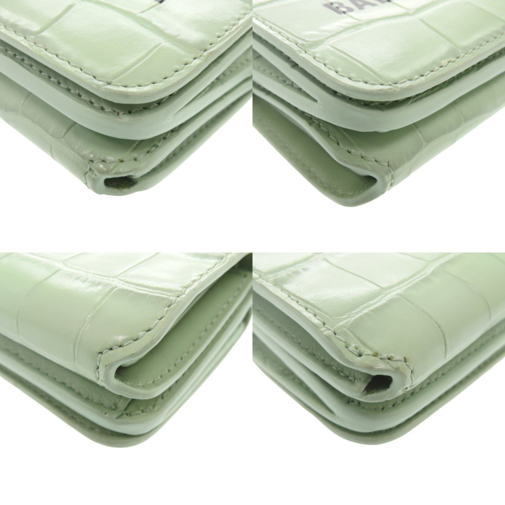 Balenciaga Like new Balenciaga Chain Wallet 618145 Embossed Leather Green Tri-fold 1264 Size ONE SIZE - 4 Thumbnail