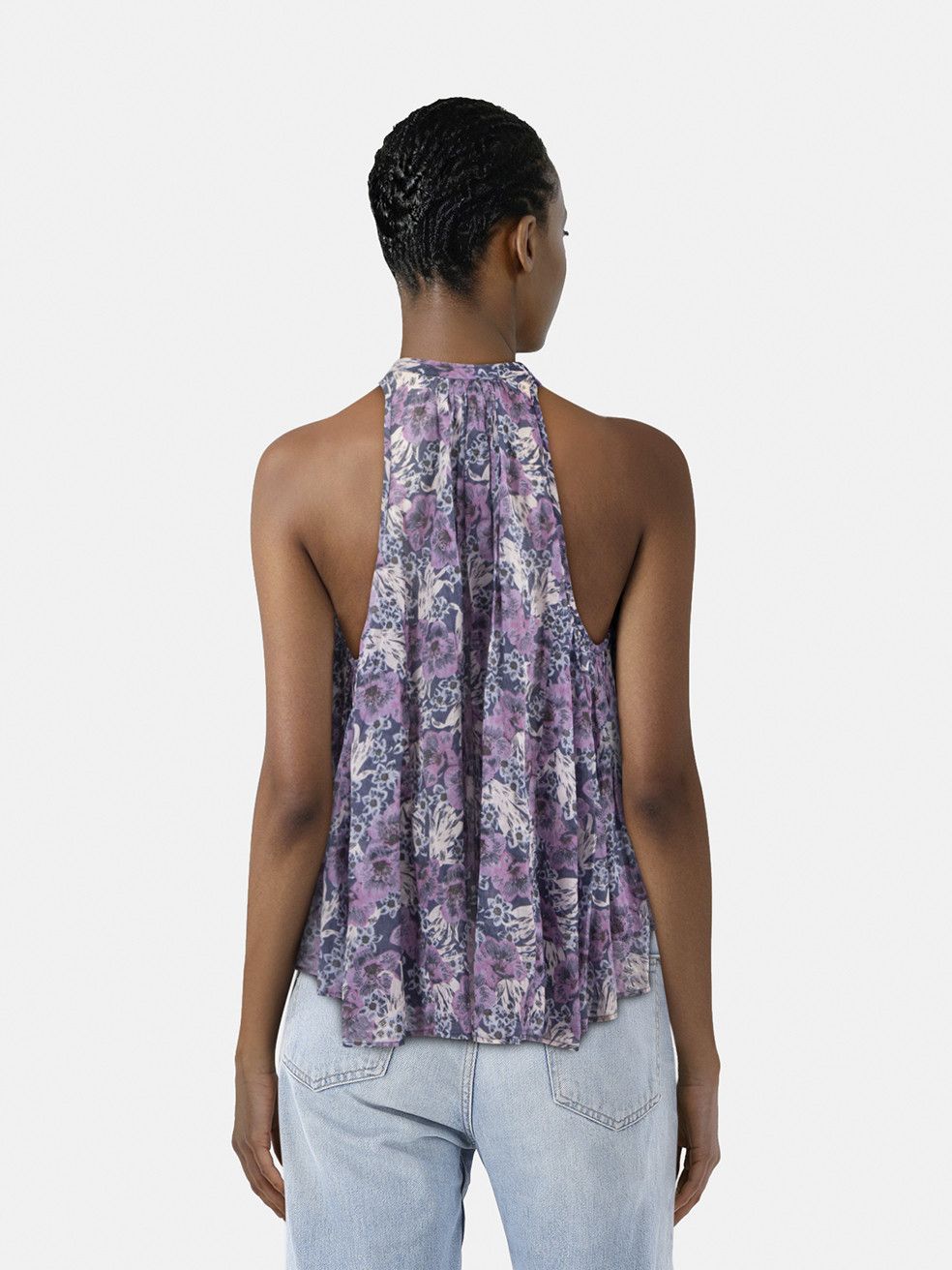 Isabel Marant Purple Floral Sleeveless Blouse Size XS / US 0-2 / IT 36-38 - 2 Thumbnail