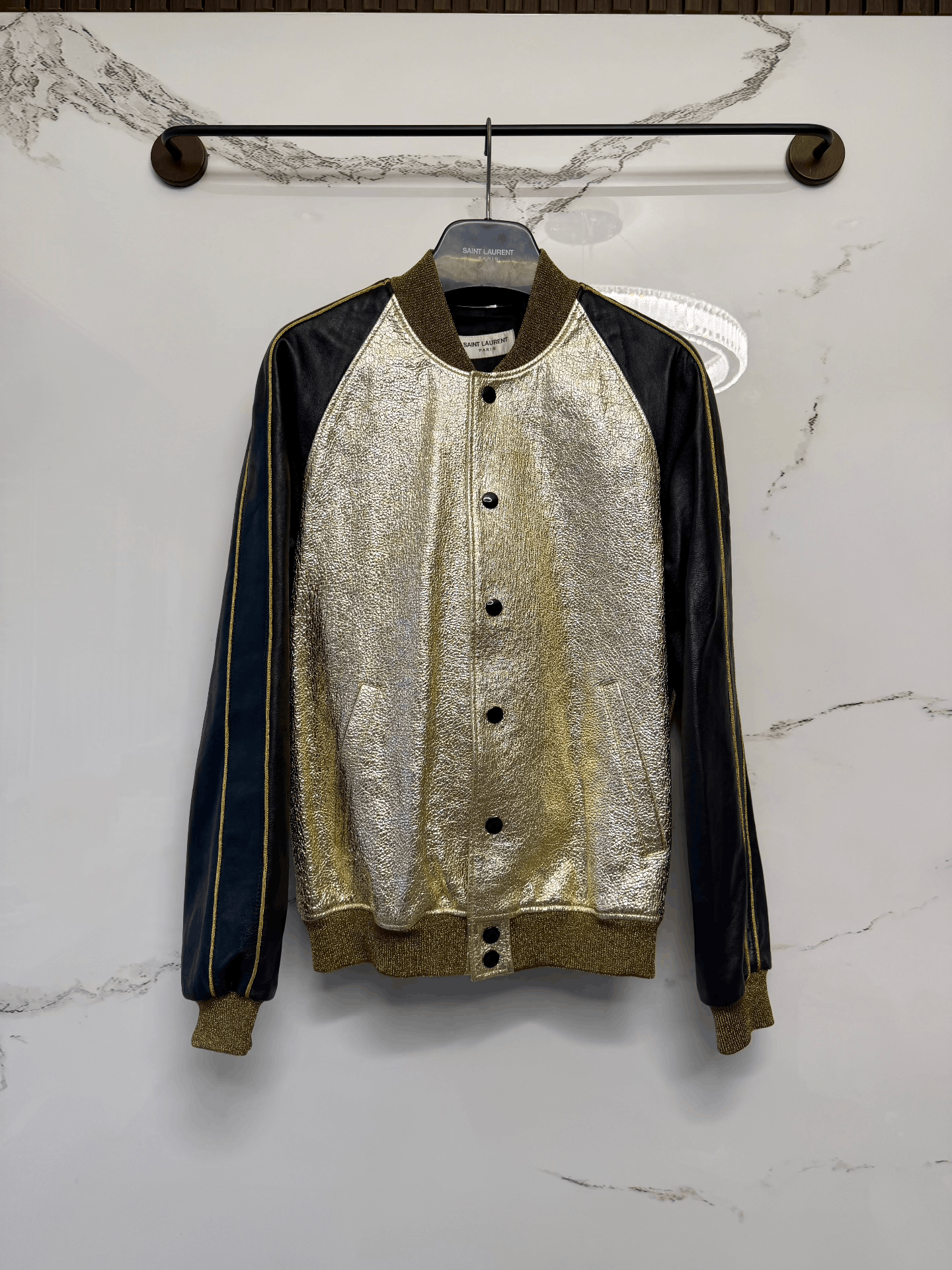 Saint Laurent Paris saint laurent gold and black baseball jacket Size US S / EU 44-46 / 1 - 2 Thumbnail