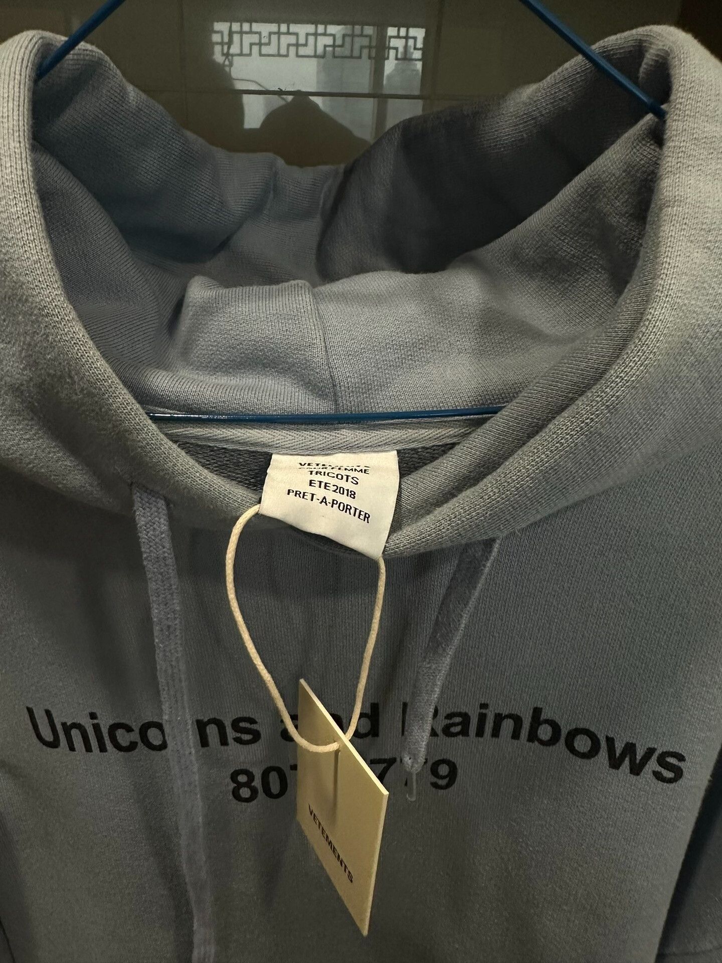 vetements unicorn hoodie in misty blue