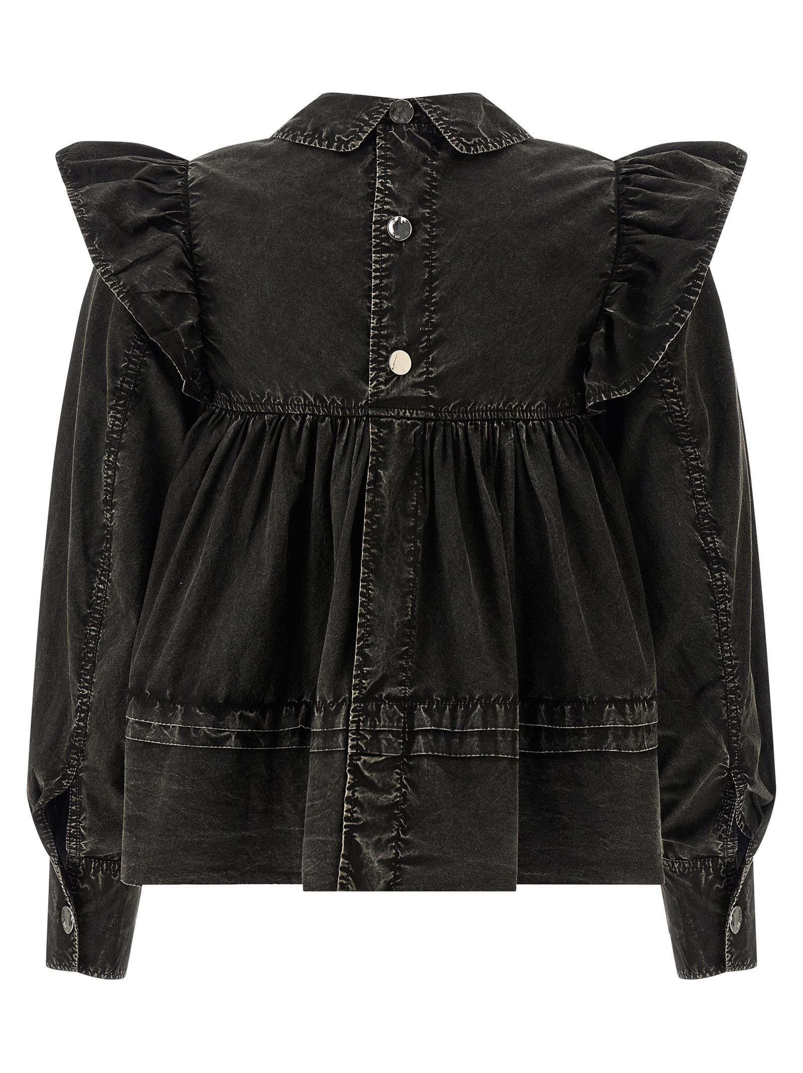 Ganni 'Black Washed Frill' Blouse Size XS / US 0-2 / IT 36-38 - 2 Thumbnail