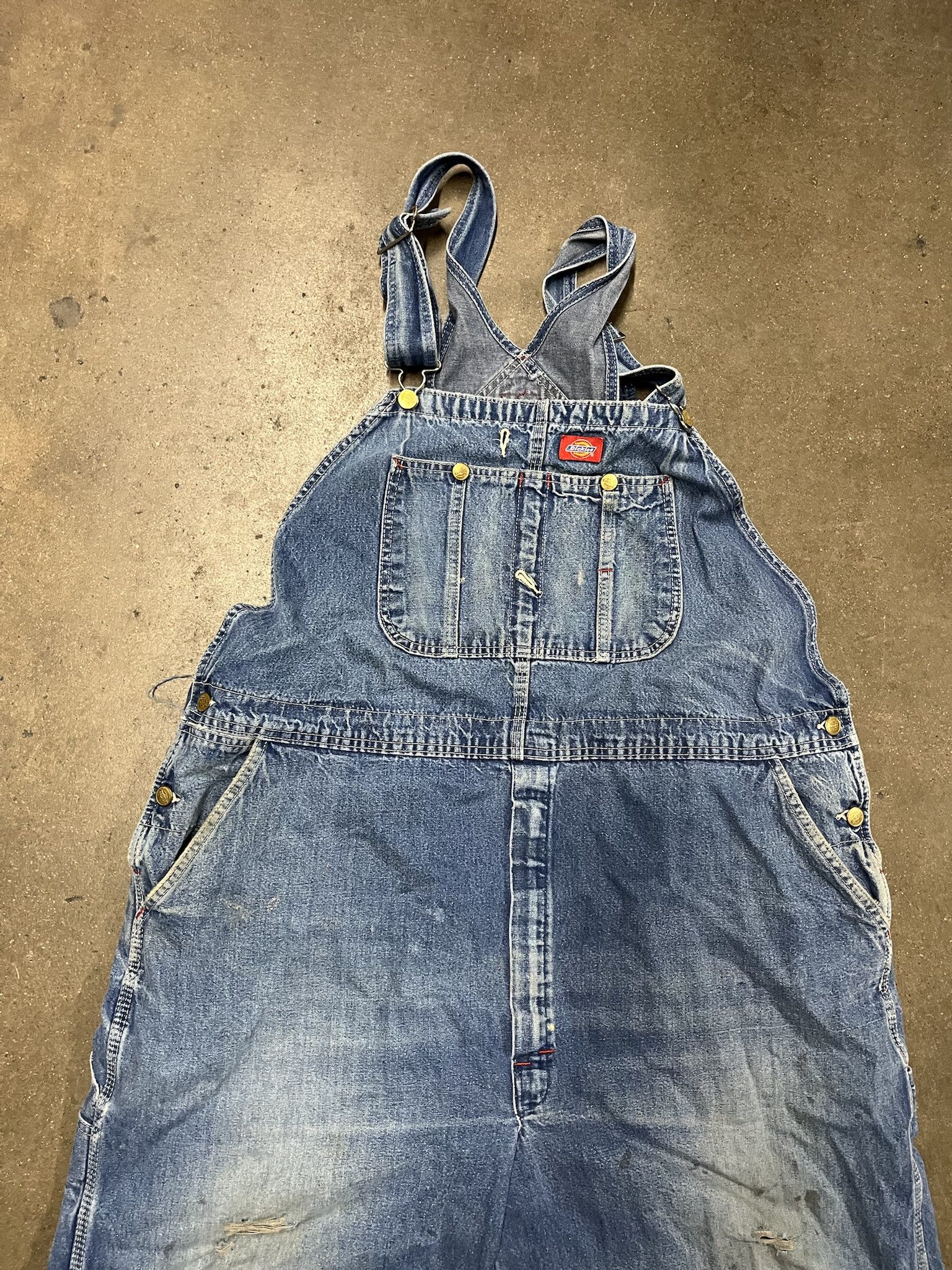 Carhartt Vintage 2000s Dickies Denim Distressed Overalls Cropped Leg Size 46 Size US 42 / EU 58 - 2 Thumbnail