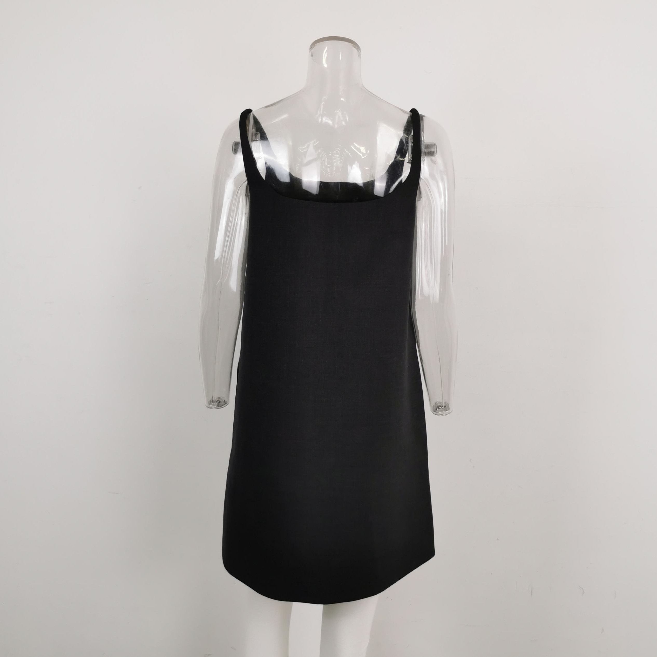 Prada Prada Black Wool Triangle Logo Spaghetti Strap Dress 0079 Size US 36 / EU 52 - 2 Thumbnail