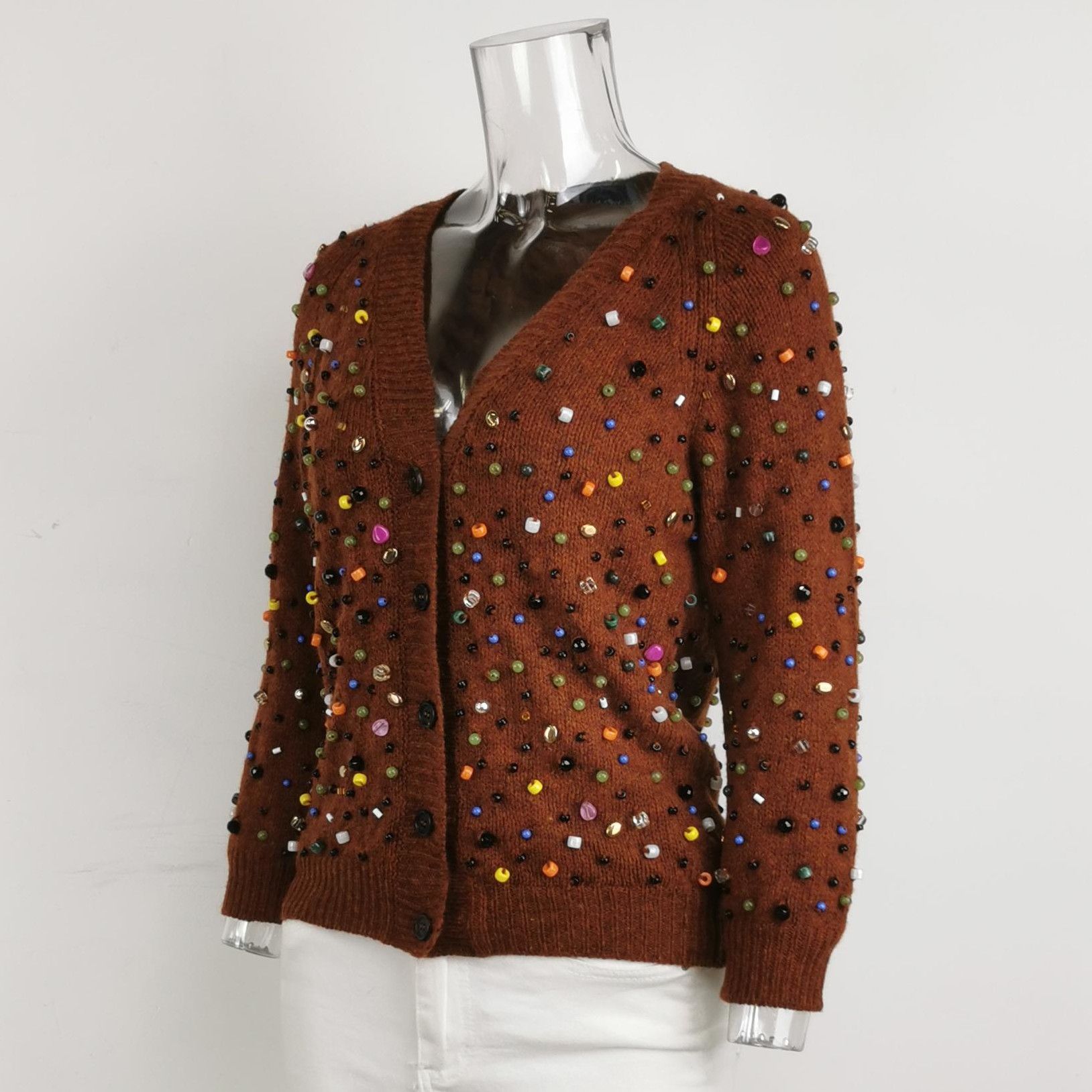 Prada Prada Wool V-Neck Beaded Cardigan Size 42 0079 Size US L / EU 52-54 / 3 - 2 Thumbnail