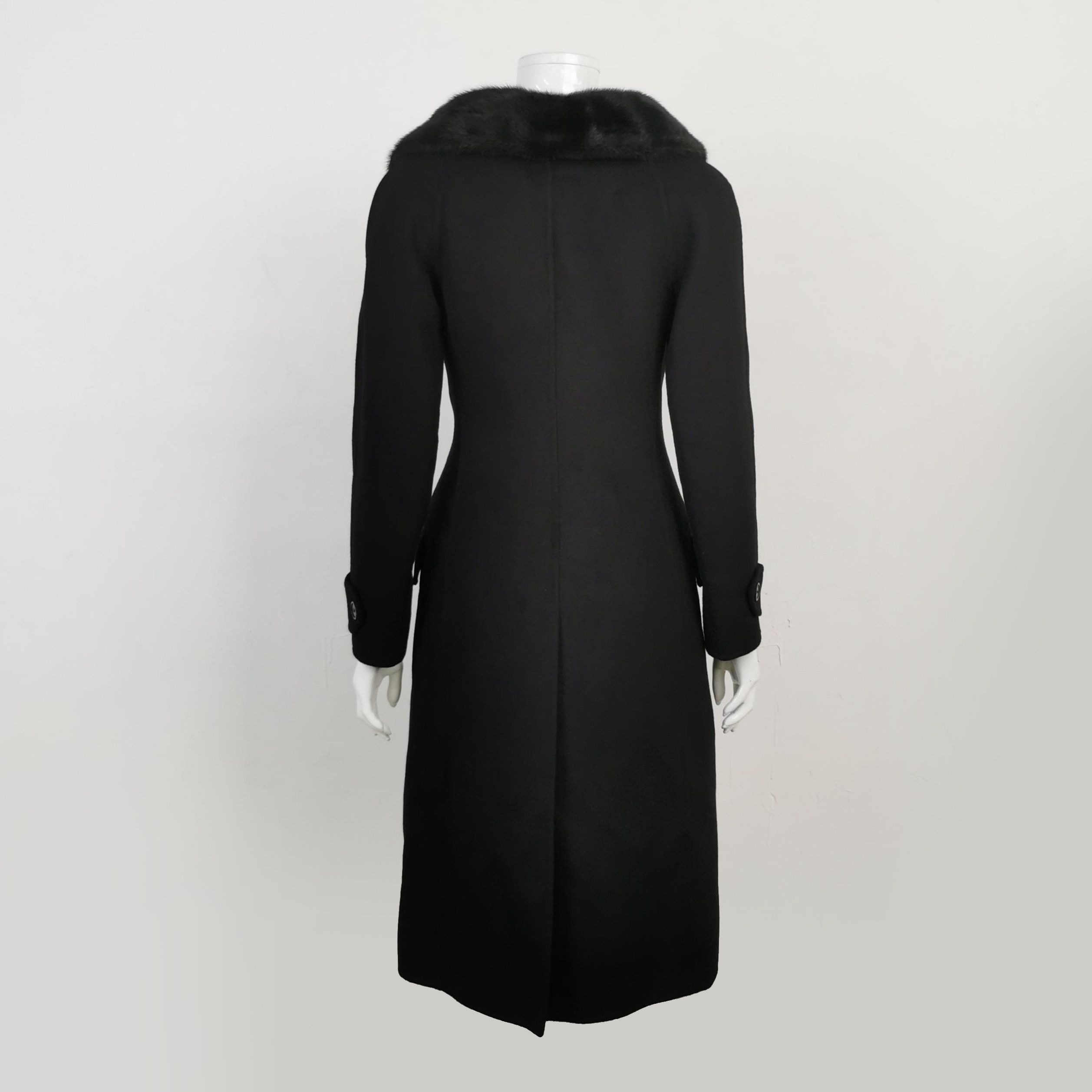 Prada Prada Black Wool Blend Overcoat with Fur Collar 0079 Size US S / EU 44-46 / 1 - 2 Thumbnail