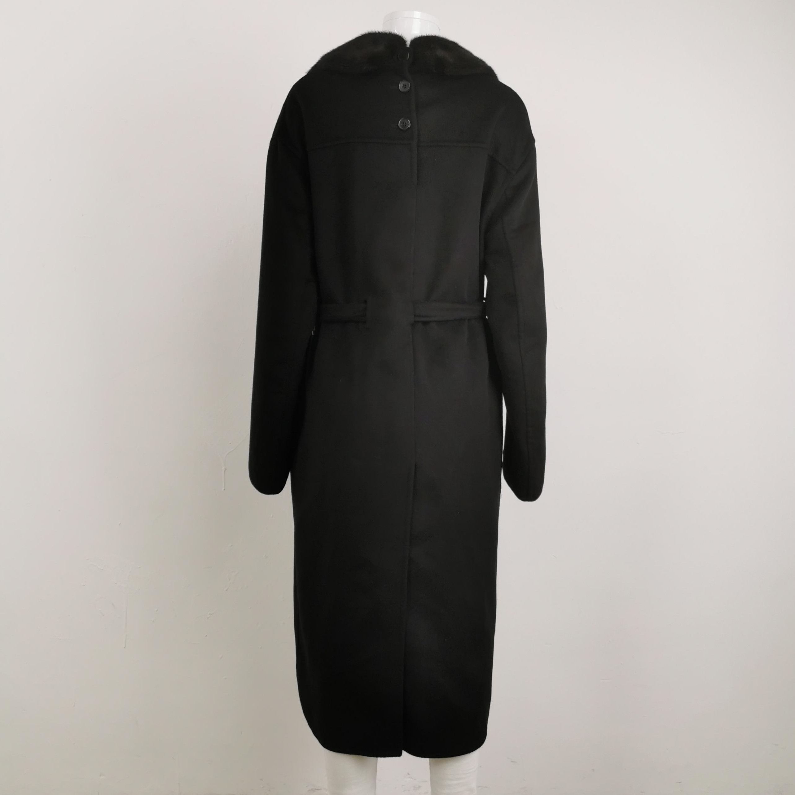 Prada Prada Black Wool Blend Long Coat with Fur Collar 0079 Size US L / EU 52-54 / 3 - 2 Thumbnail