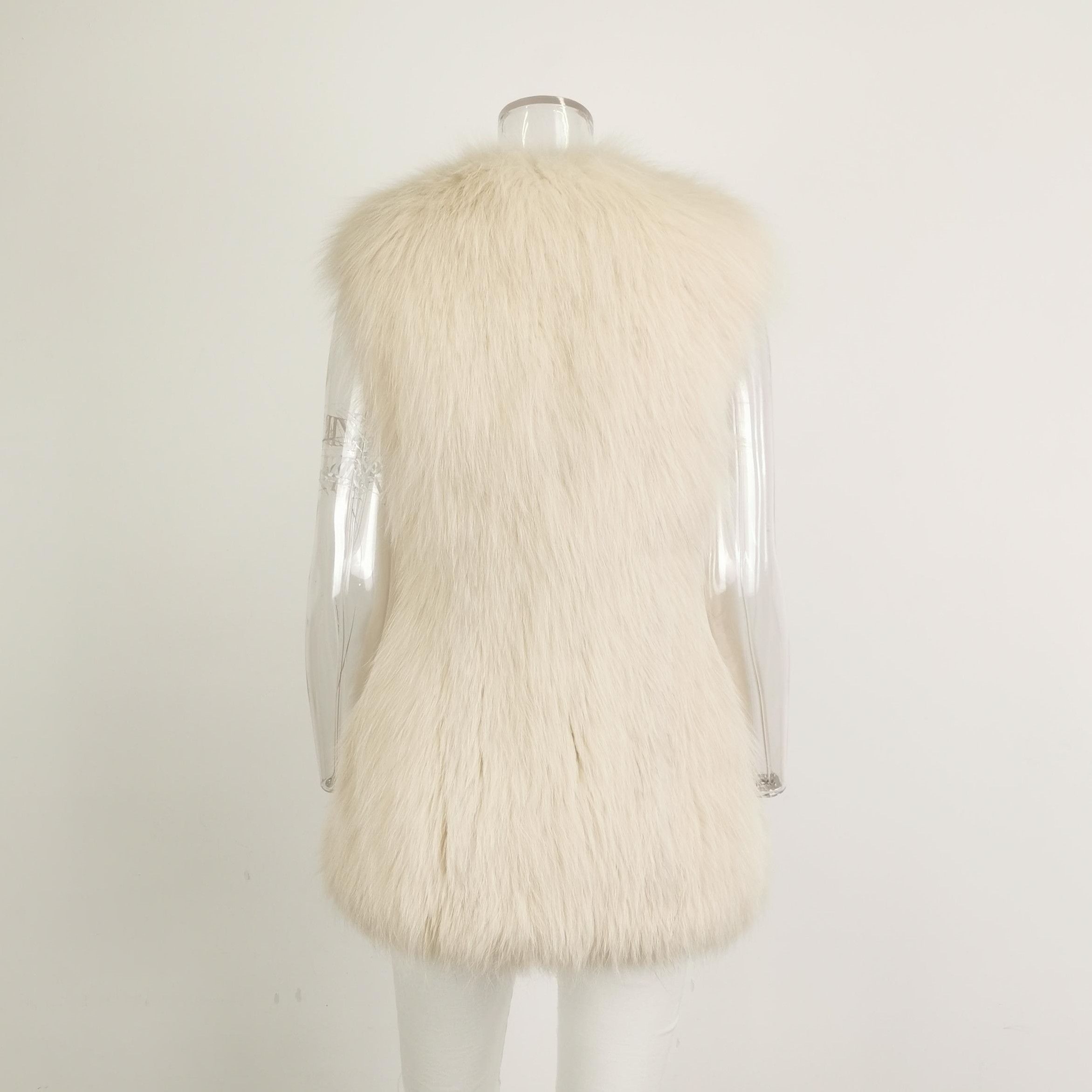 Prada Prada Beige V-Neck Fox Fur Blend Vest 0079 Size US XXS / EU 40 - 3 Thumbnail
