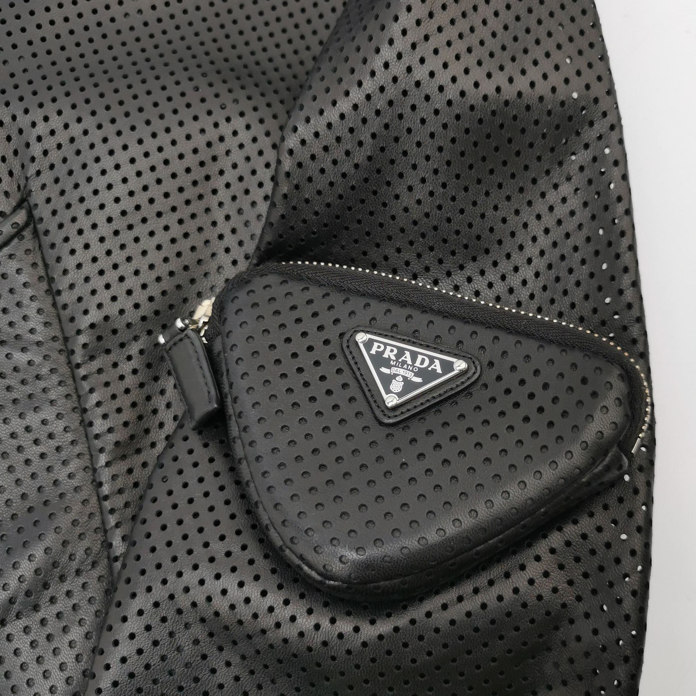 Prada Prada Black Leather Logo Zip Bomber Jacket 0079 Size US L / EU 52-54 / 3 - 3 Thumbnail