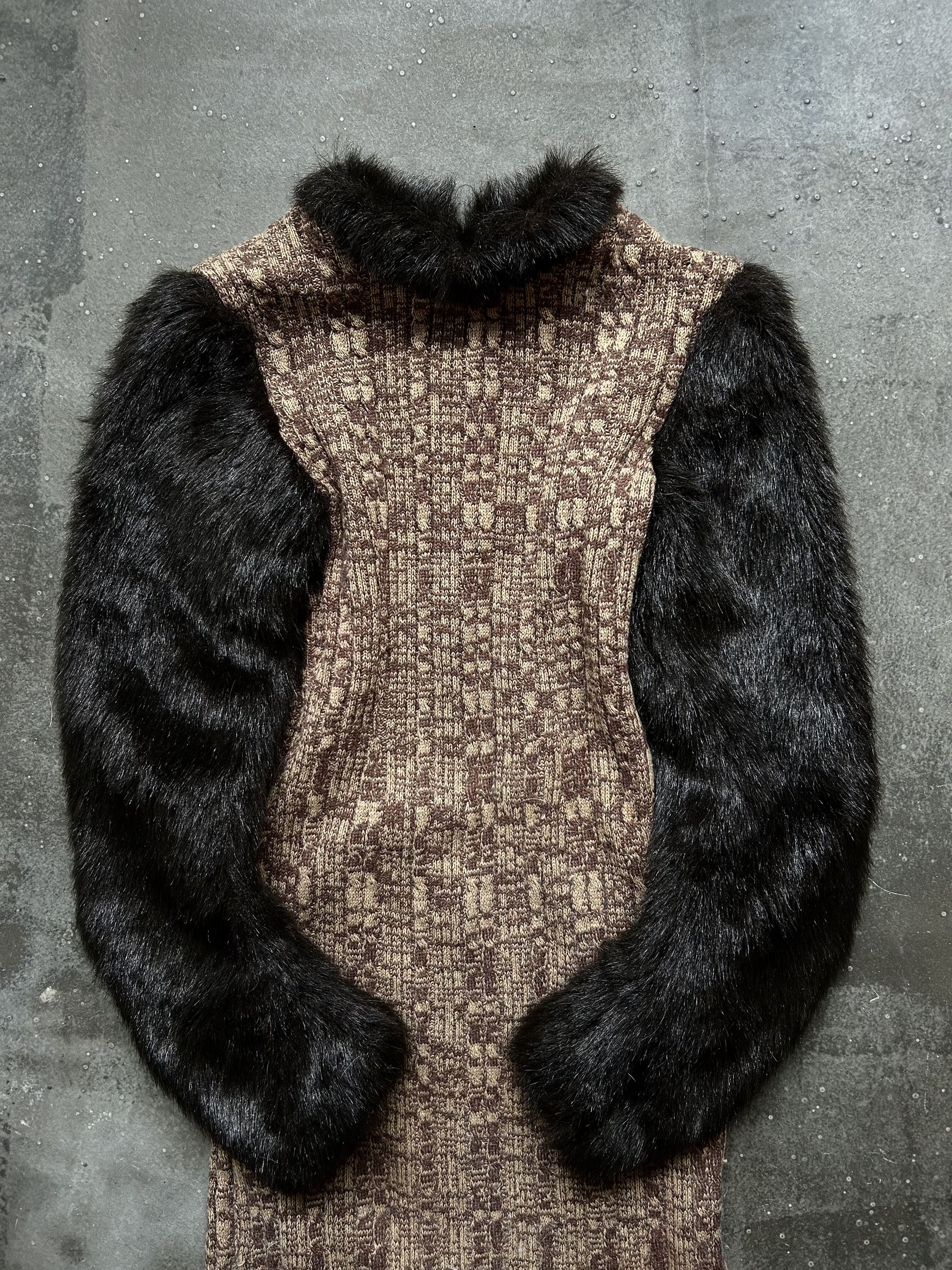 Japanese Brand knitted woven dress with fur sleeves Size M / US 6-8 / IT 42-44 - 3 Thumbnail