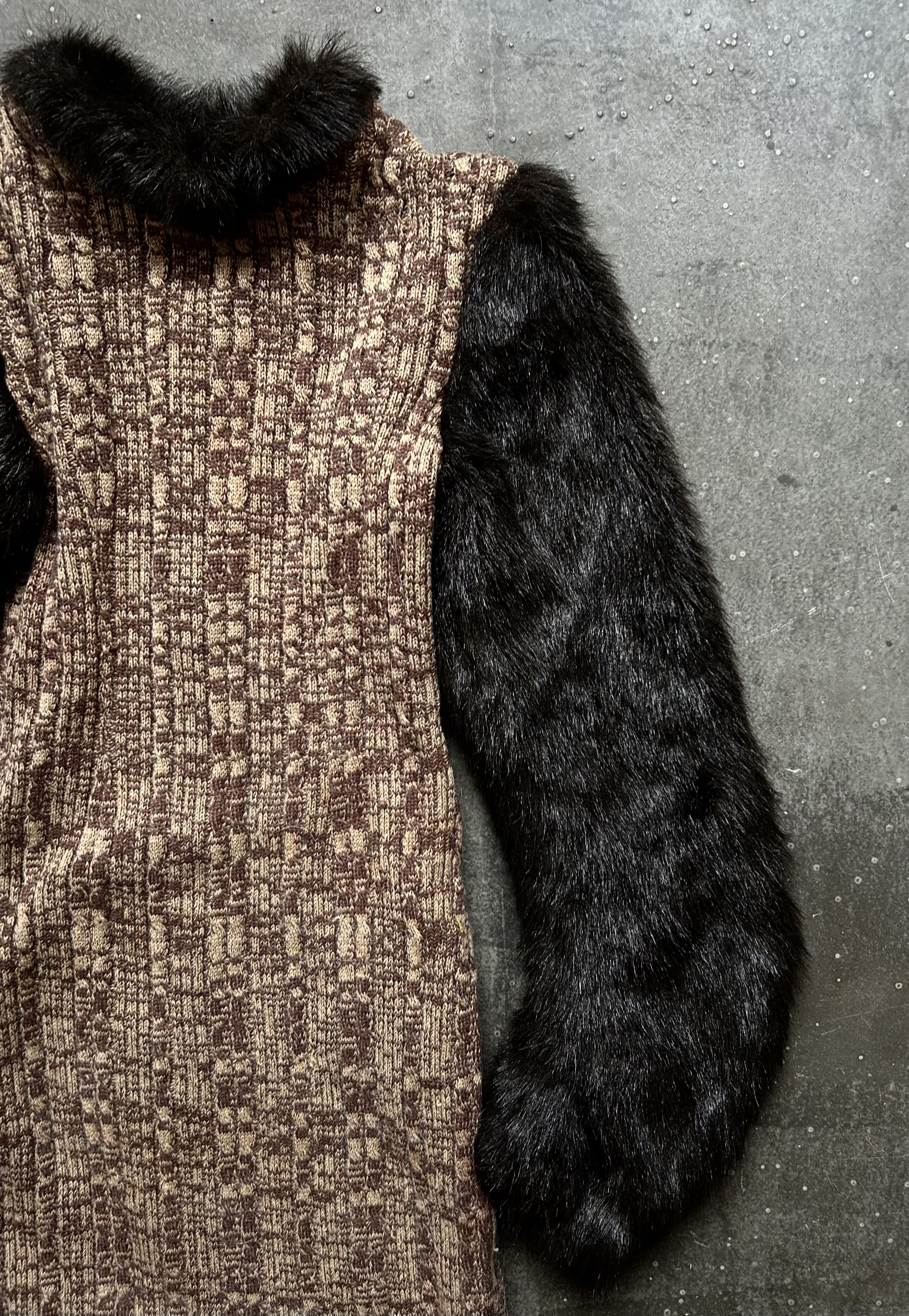 Japanese Brand knitted woven dress with fur sleeves Size M / US 6-8 / IT 42-44 - 5 Thumbnail