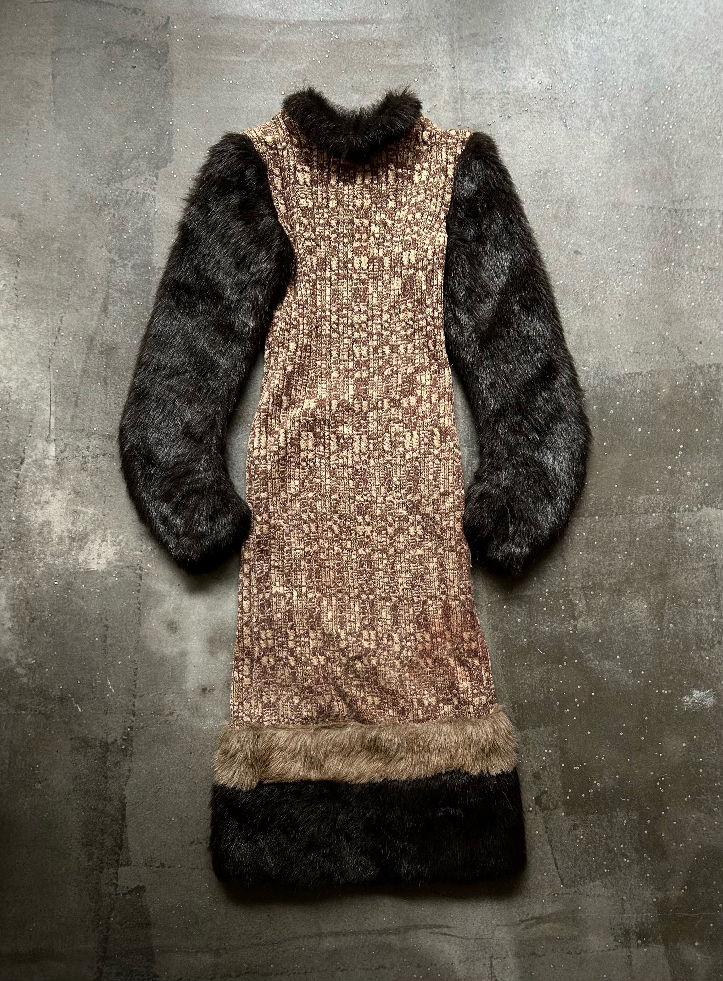 Japanese Brand knitted woven dress with fur sleeves Size M / US 6-8 / IT 42-44 - 2 Thumbnail