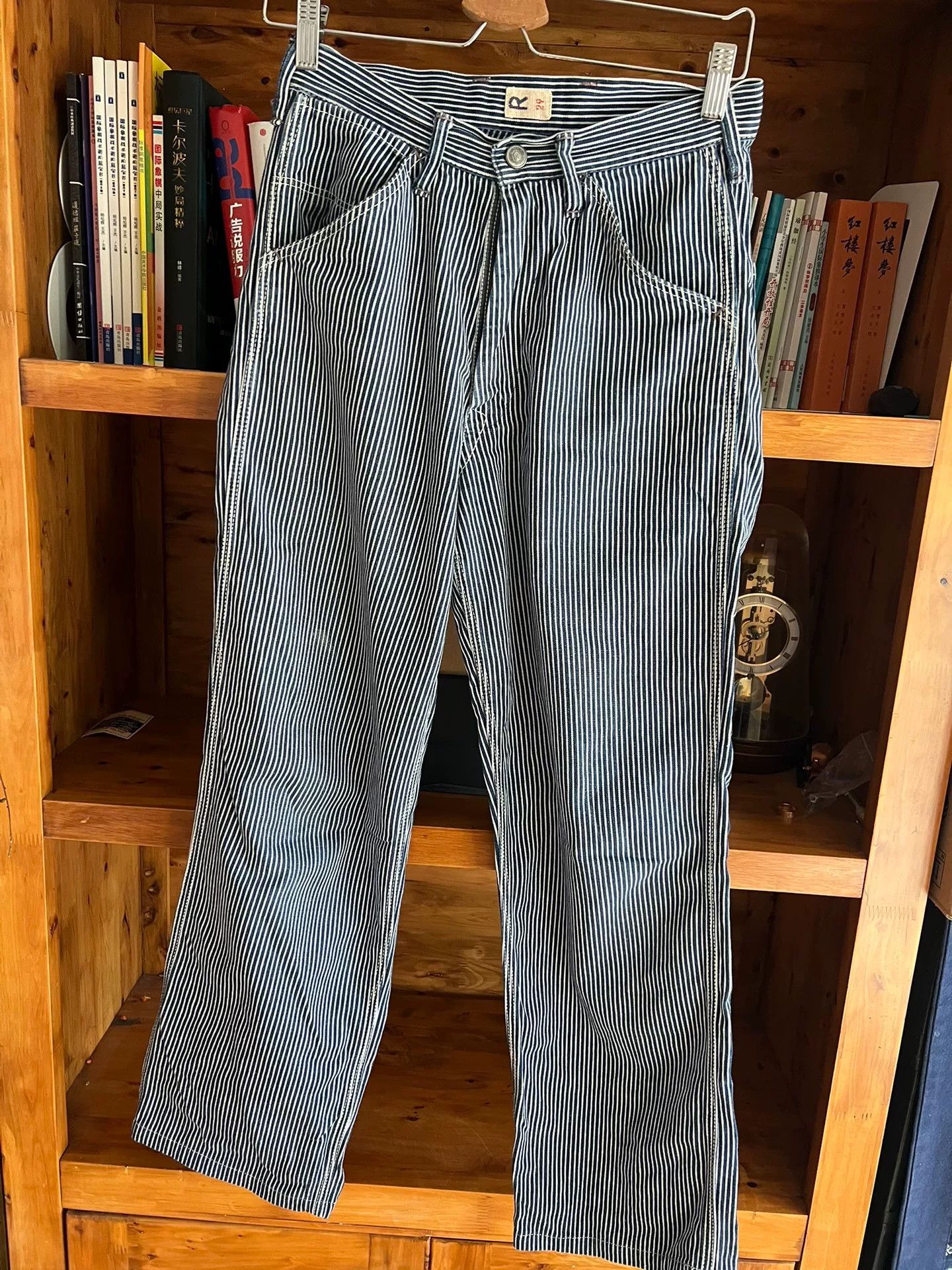 Japanese Brand Women's Blue Striped High-Waist Jeans Size 29" - 3 Thumbnail