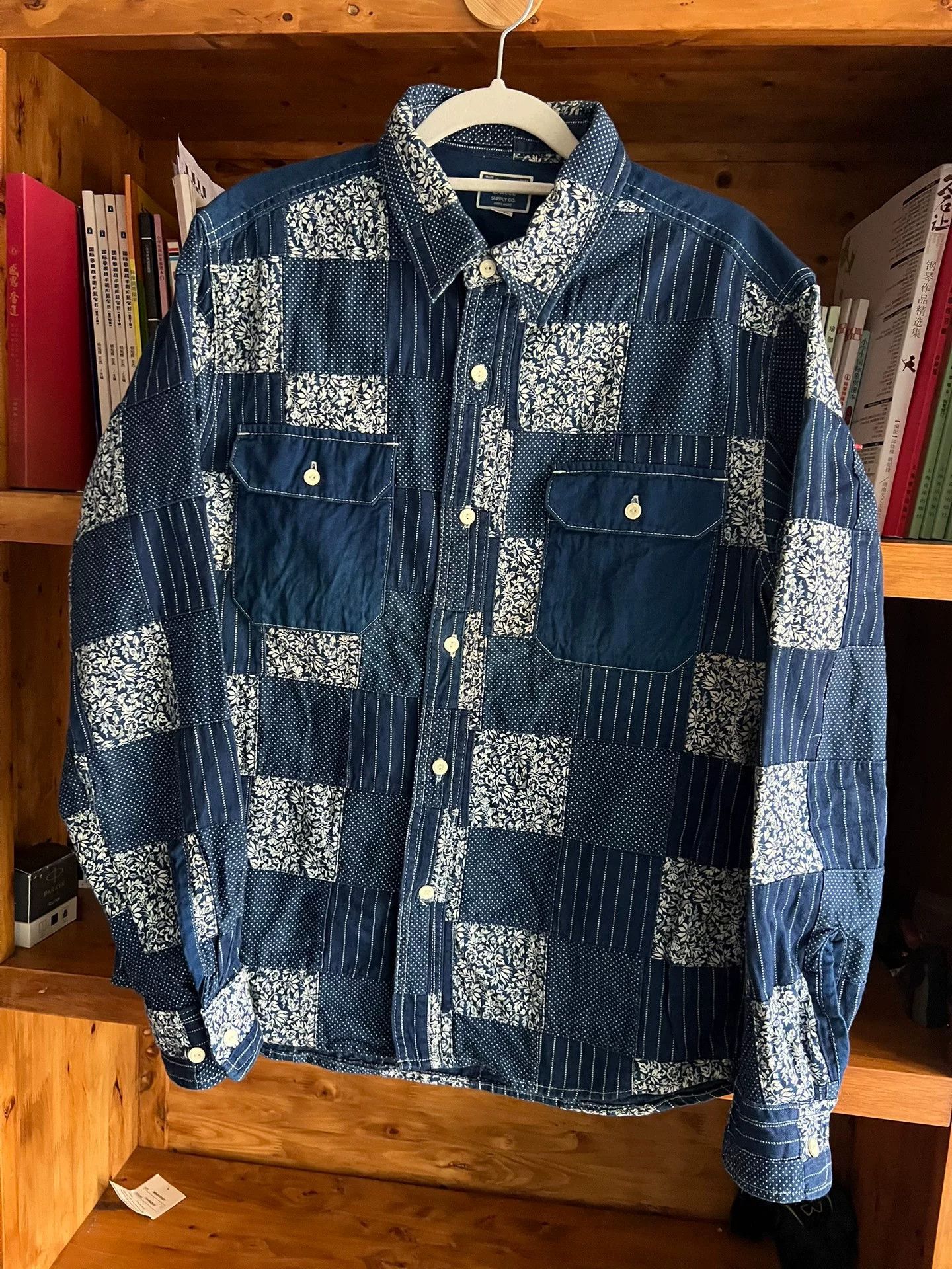 Japanese Brand blue patchwork shirt with traditional dyeing Size US L / EU 52-54 / 3 - 3 Thumbnail