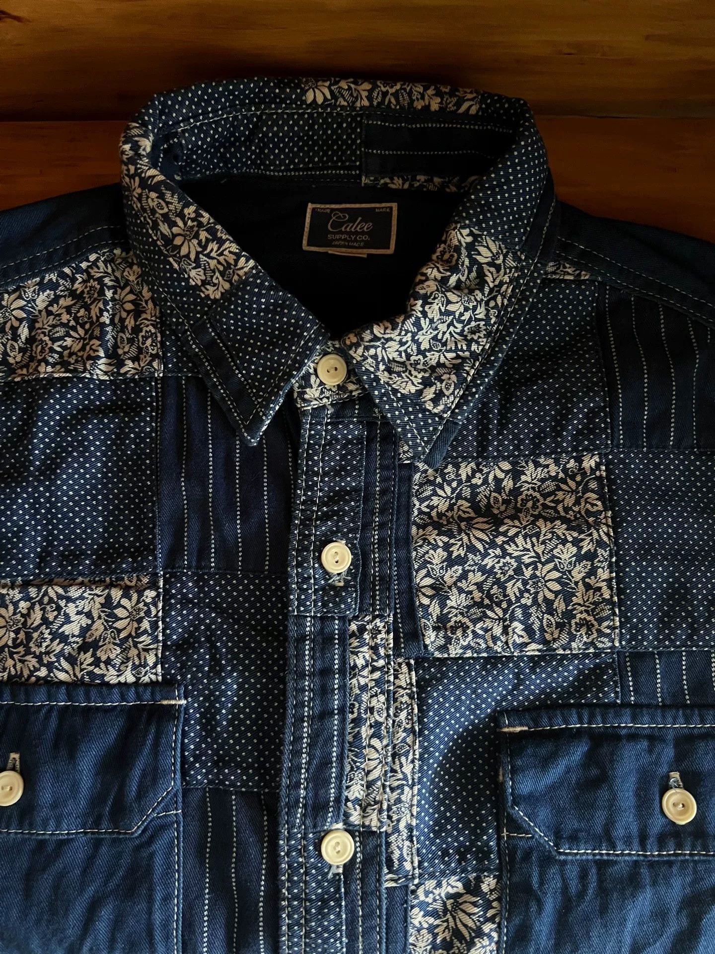 Japanese Brand blue patchwork shirt with traditional dyeing Size US L / EU 52-54 / 3 - 9 Thumbnail