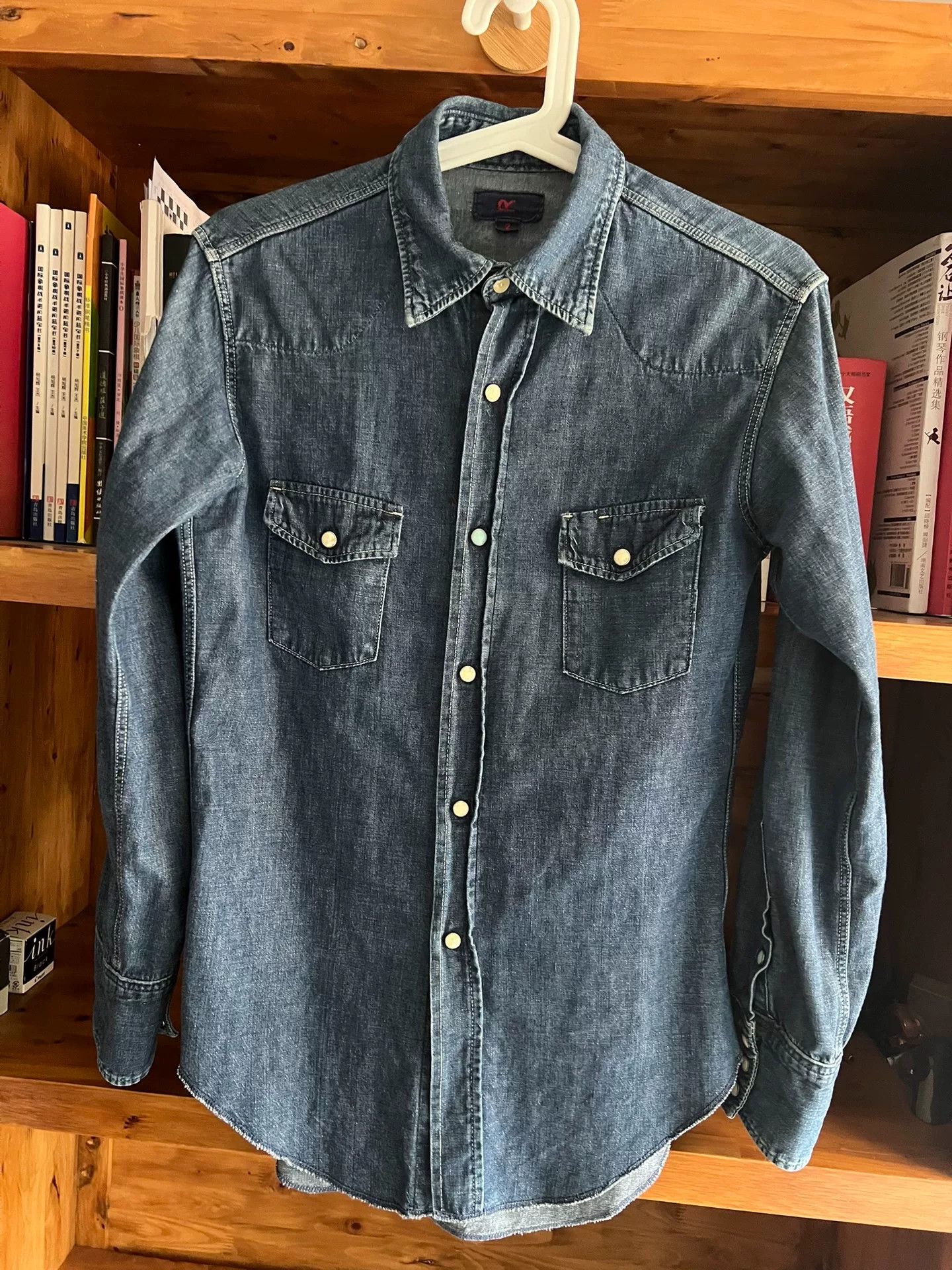 Japanese Brand women's blue washed denim shirt with gemstone buttons Size M / US 6-8 / IT 42-44 - 3 Thumbnail