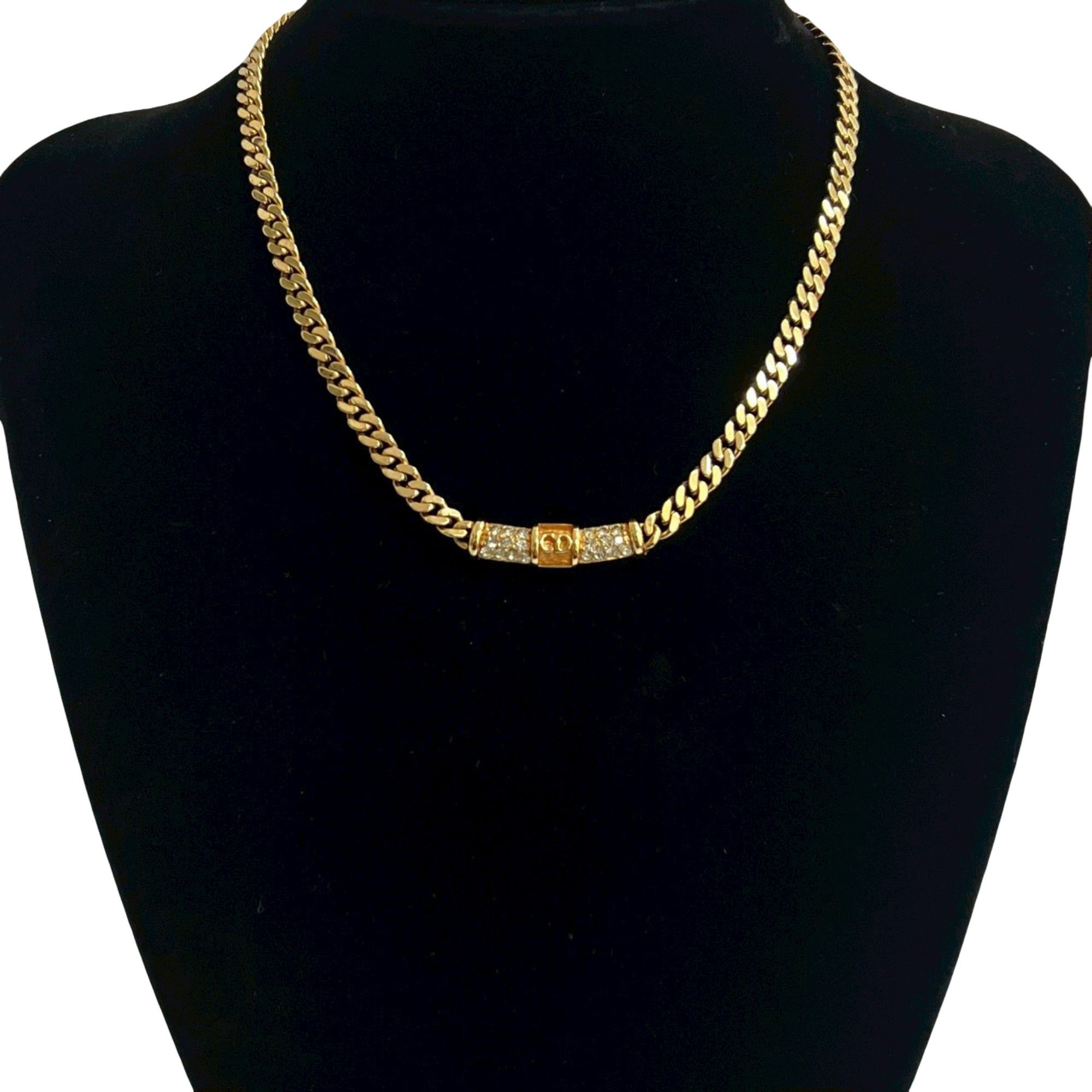 Dior Dior Gold Plated CD Logo Rhinestone Cuban Chain Link Necklace Size ONE SIZE - 4 Thumbnail