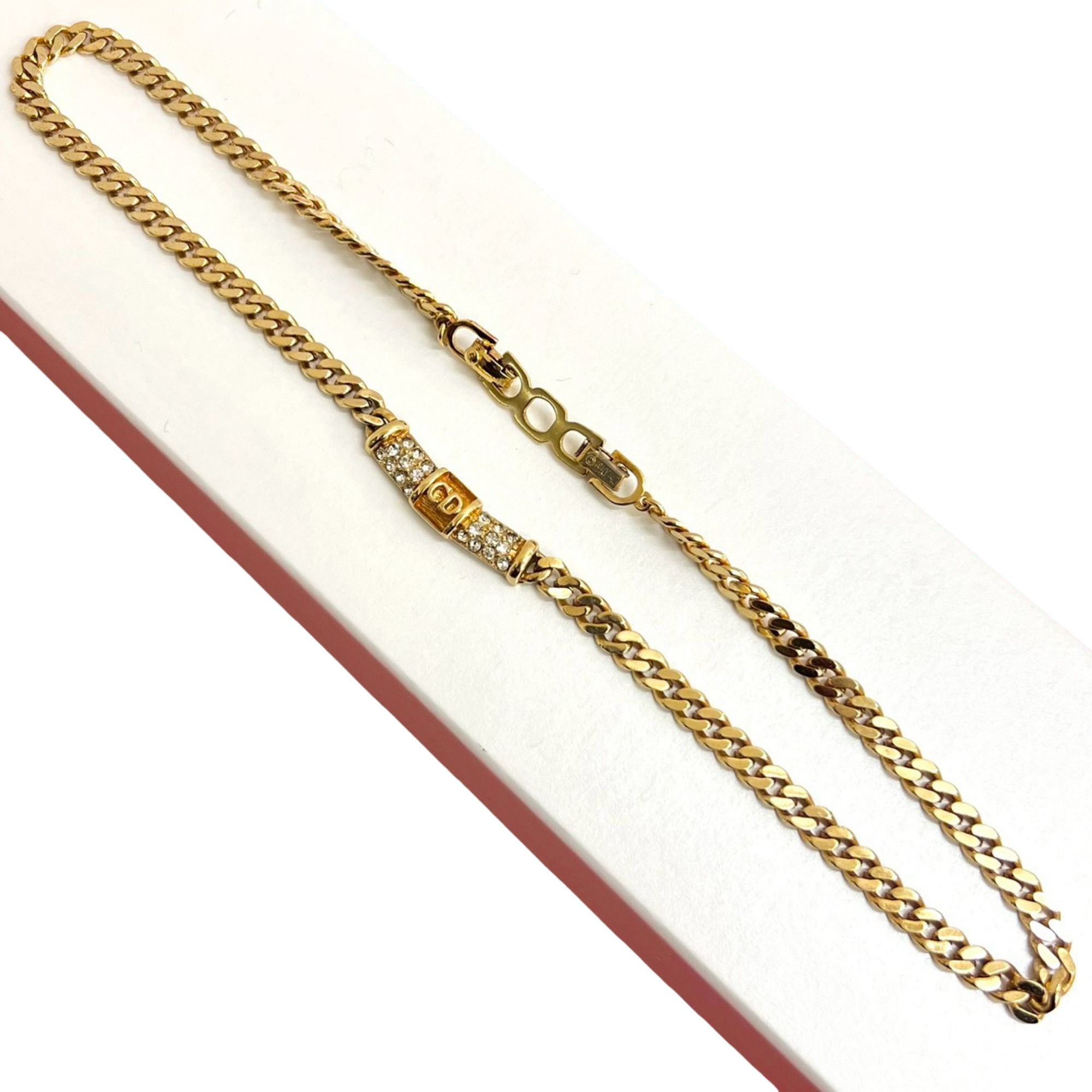 Dior Dior Gold Plated CD Logo Rhinestone Cuban Chain Link Necklace Size ONE SIZE - 5 Thumbnail