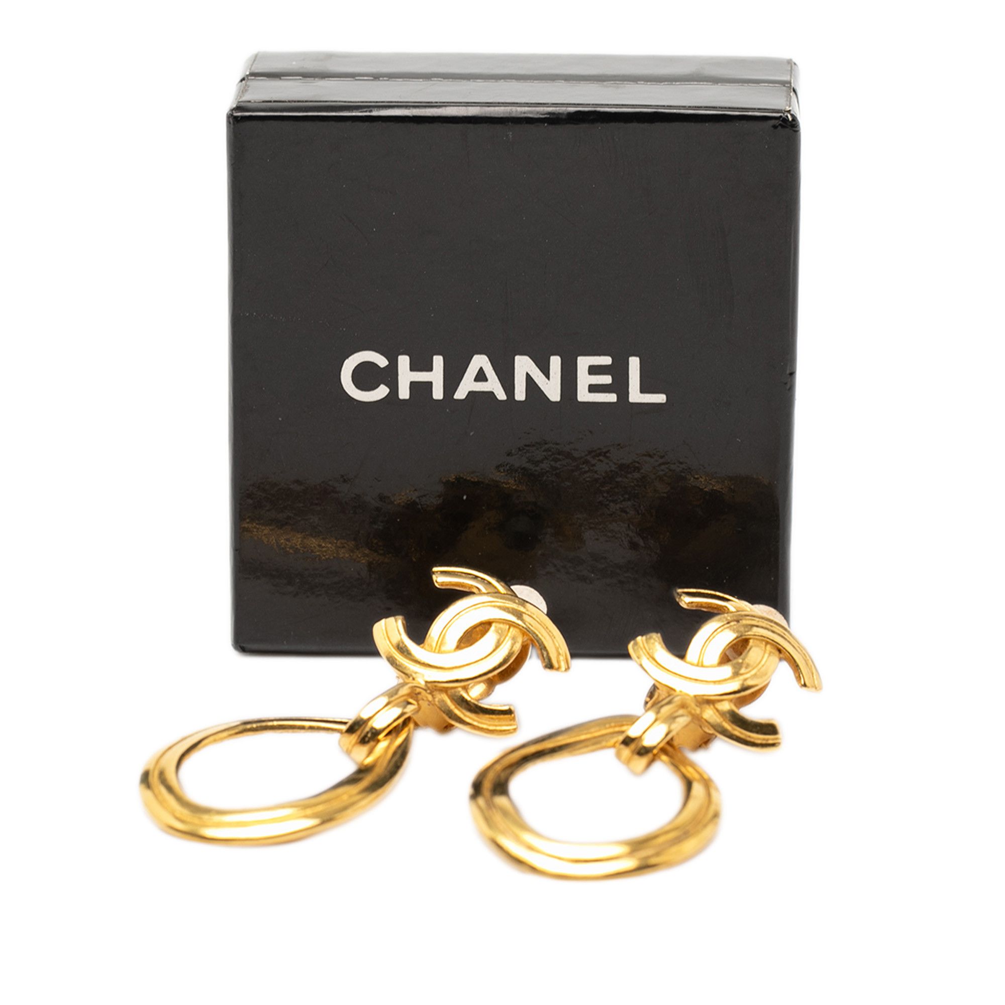 Chanel Chanel CC Gold Plated Teardrop Dangle Hoop Clip On Earrings Size ONE SIZE - 4 Thumbnail