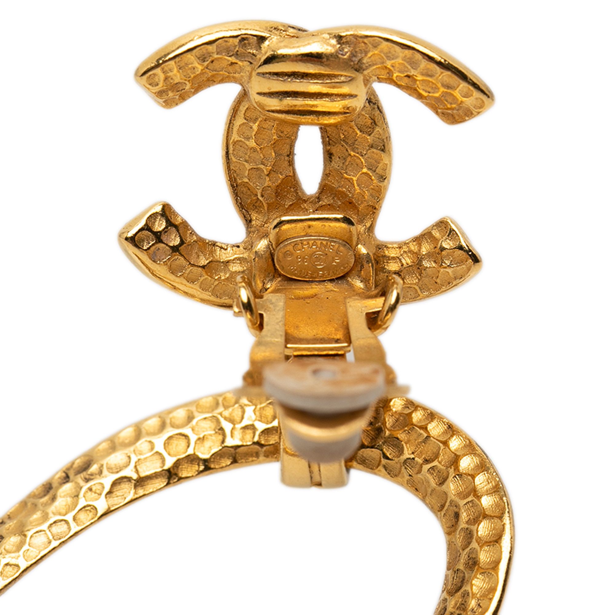 Chanel Chanel CC Gold Plated Teardrop Dangle Hoop Clip On Earrings Size ONE SIZE - 3 Thumbnail